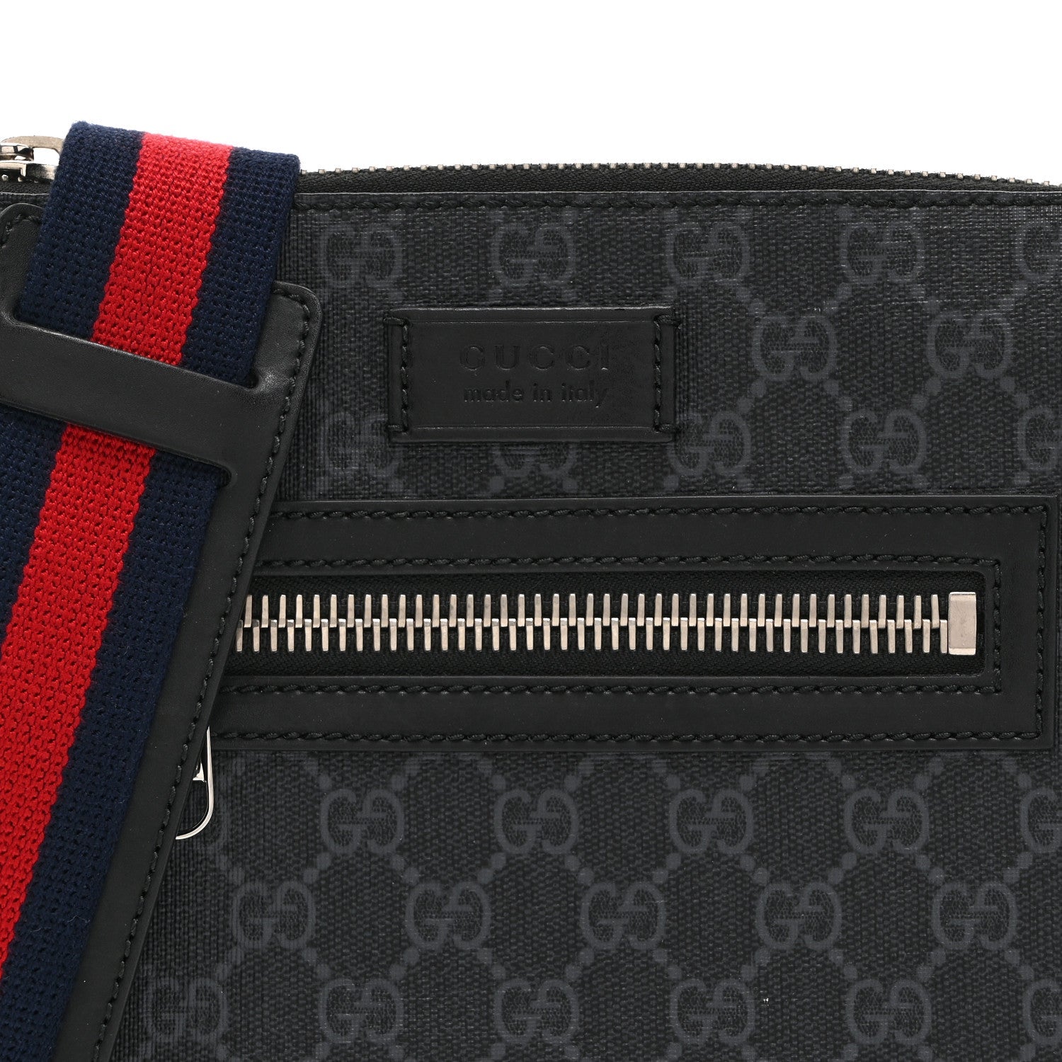 GG Supreme Monogram Web Small Flat Messenger Bag Black Grey