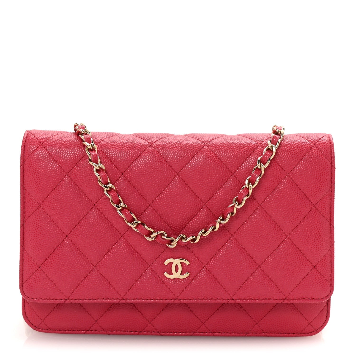 Caviar Quilted Wallet on Chain WOC Dark Pink