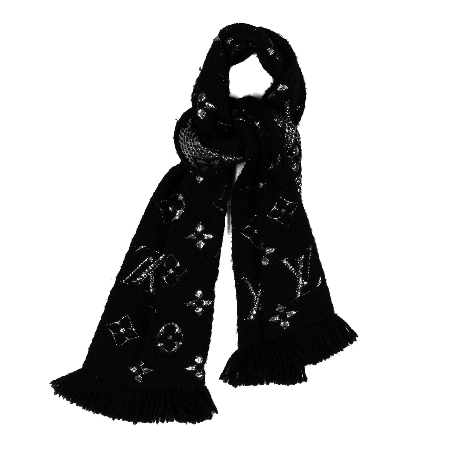 Wool Silk Logomania Shine Scarf Black