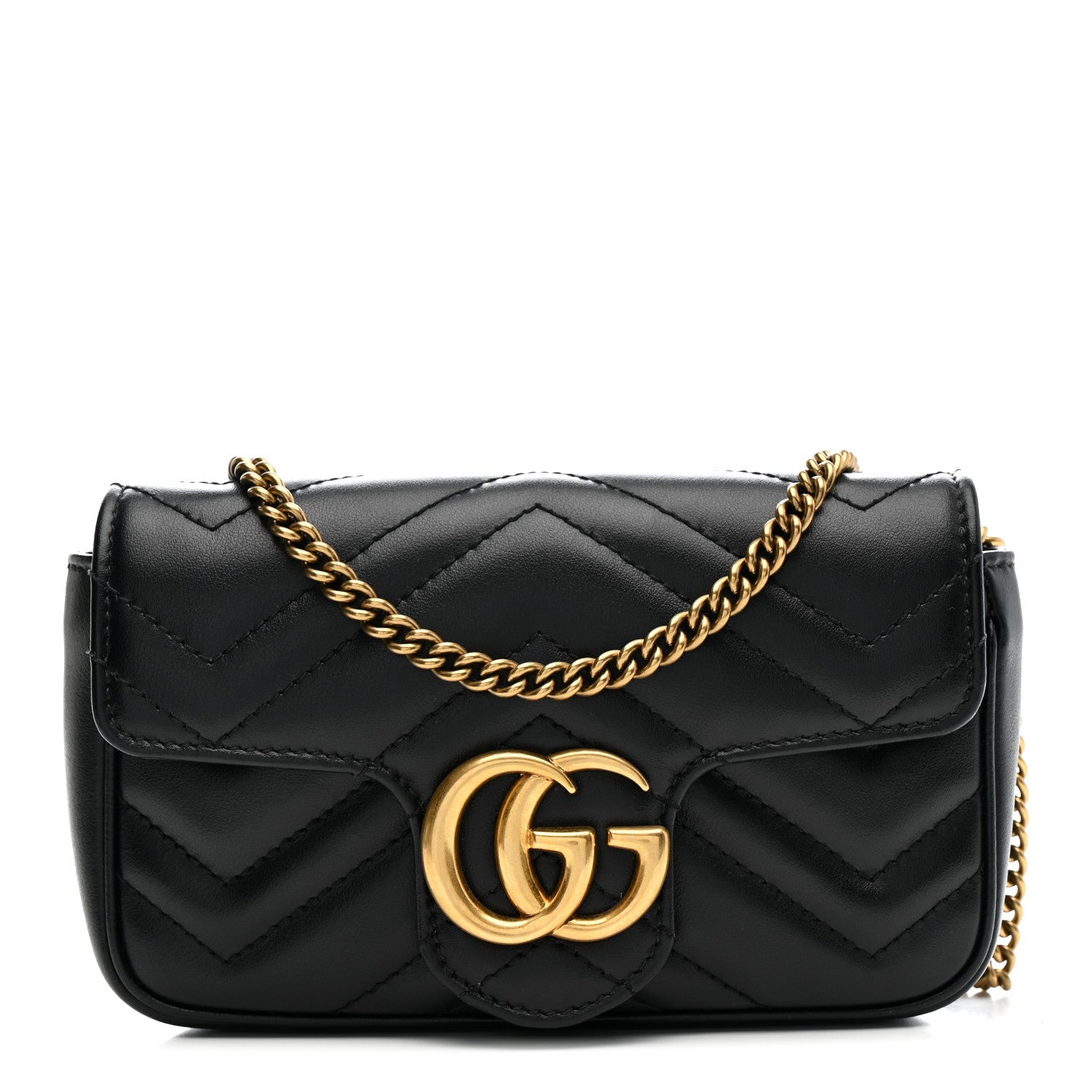 Calfskin Matelasse Super Mini GG Marmont Shoulder Bag Black