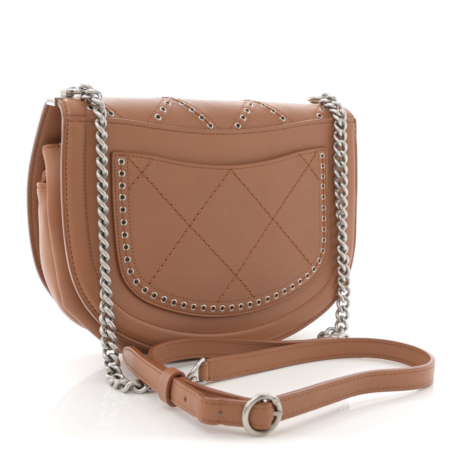 Calfskin Coco Eyelets Small Flap Bag Camel