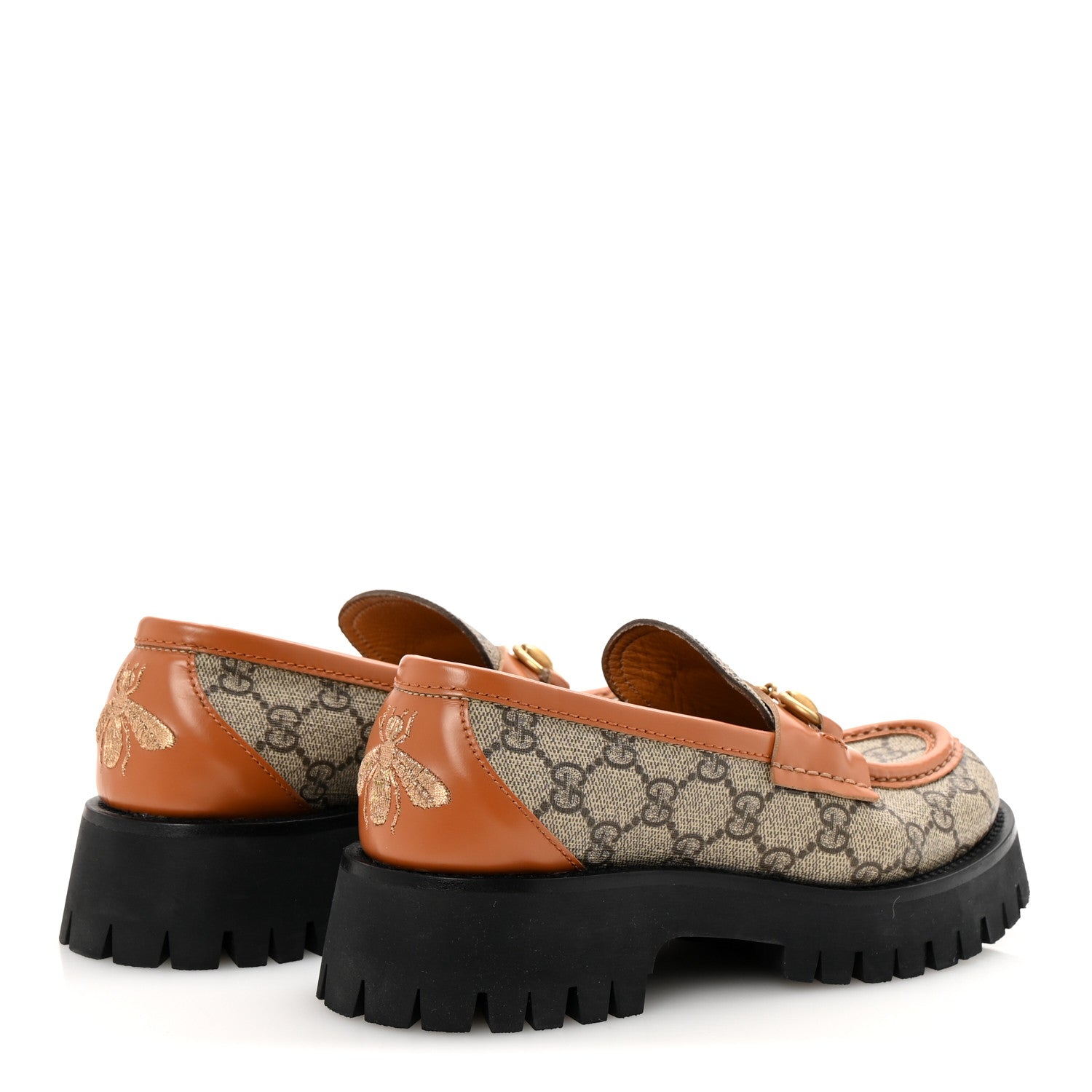 GG Supreme Monogram Cordovan Lux Womens Harald Horsebit 25mm Platform Loafers 36.5 Beige Ebony
