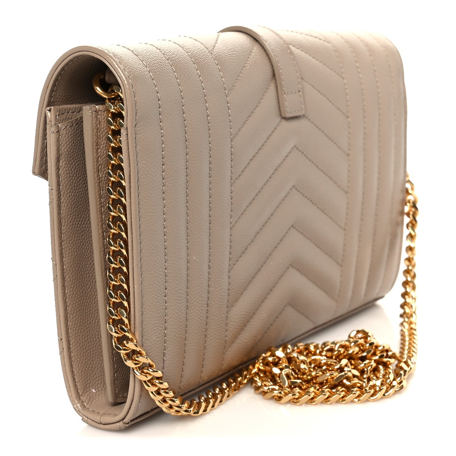 Grain De Poudre Mixed Matelasse Triquilt Monogram Chain Wallet Dark Beige