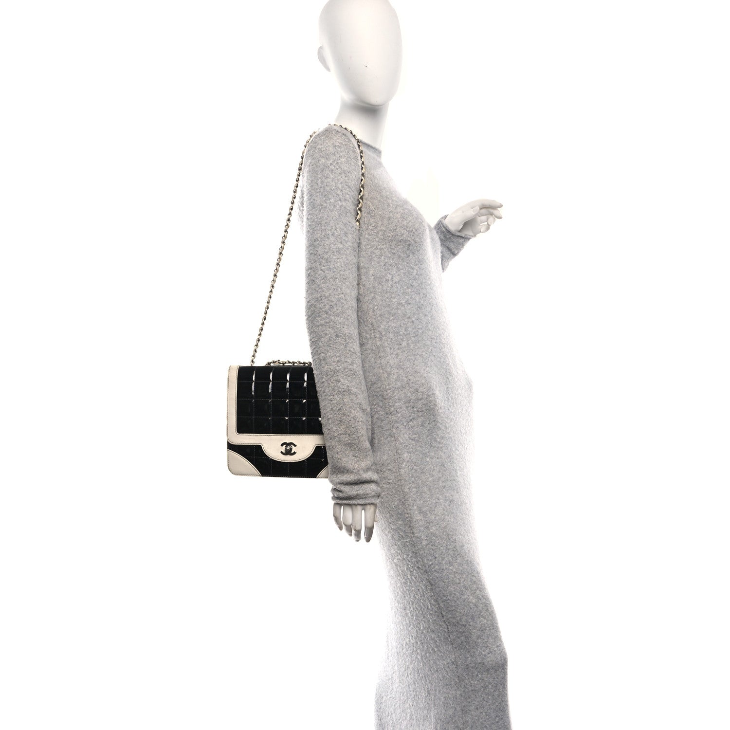 Lambskin Patent Chocolate Bar Flap Black White