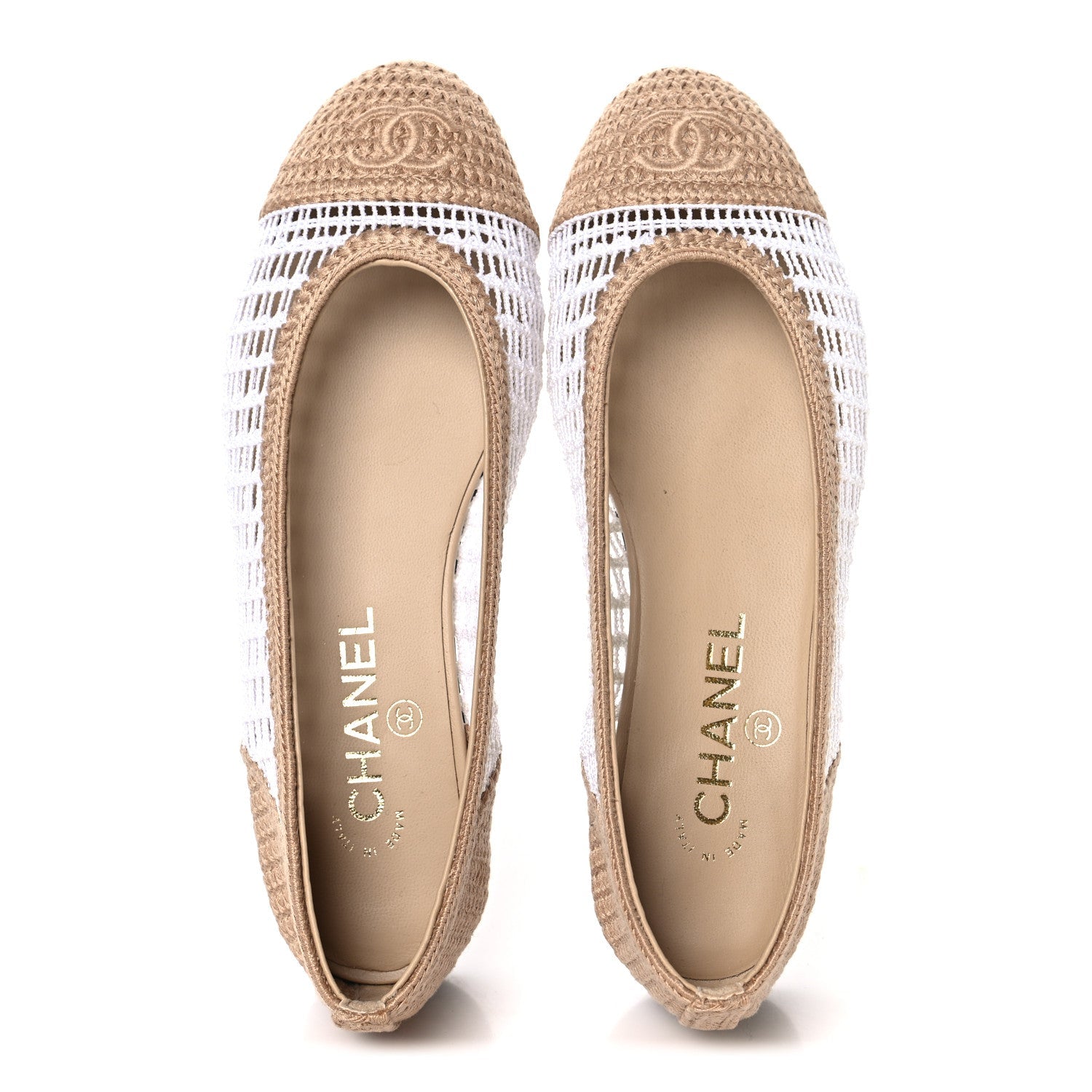 Raffia Cap Toe Ballerina Flats 37 White Beige