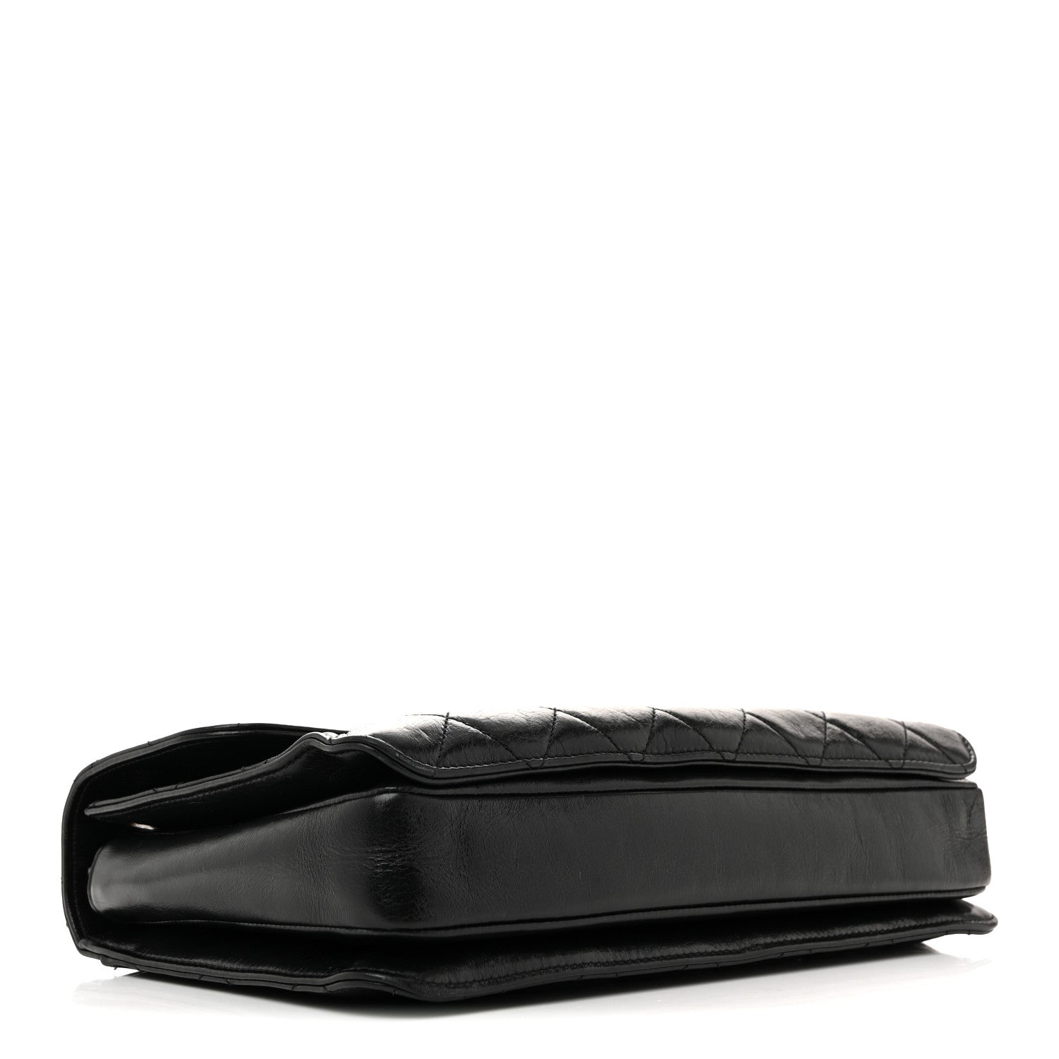 Glazed Calfskin Quilted Large Perfect Edge Flap Black