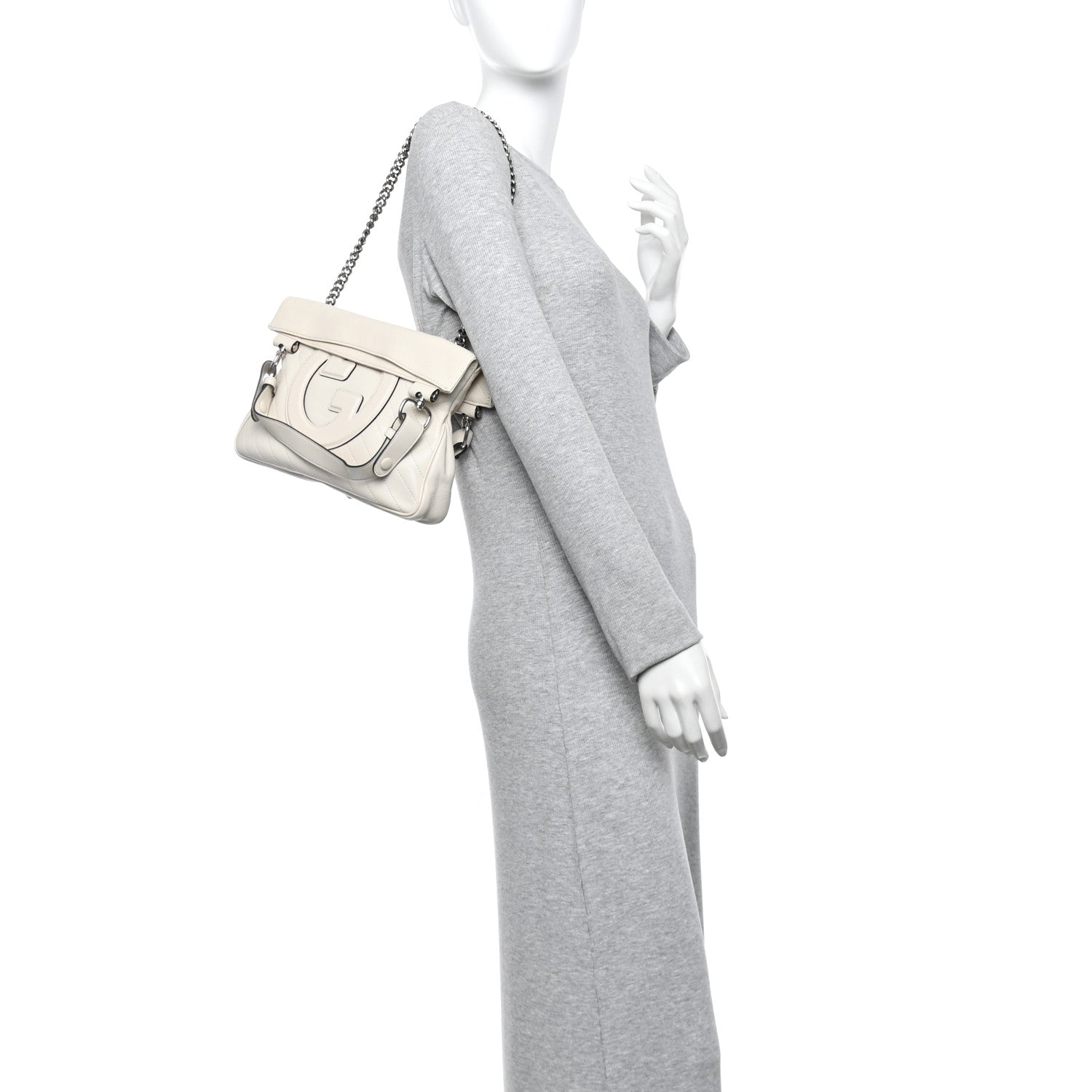 Sakai Be Green Calfskin Diagonal Stitched Small Blondie Tote Mystic White
