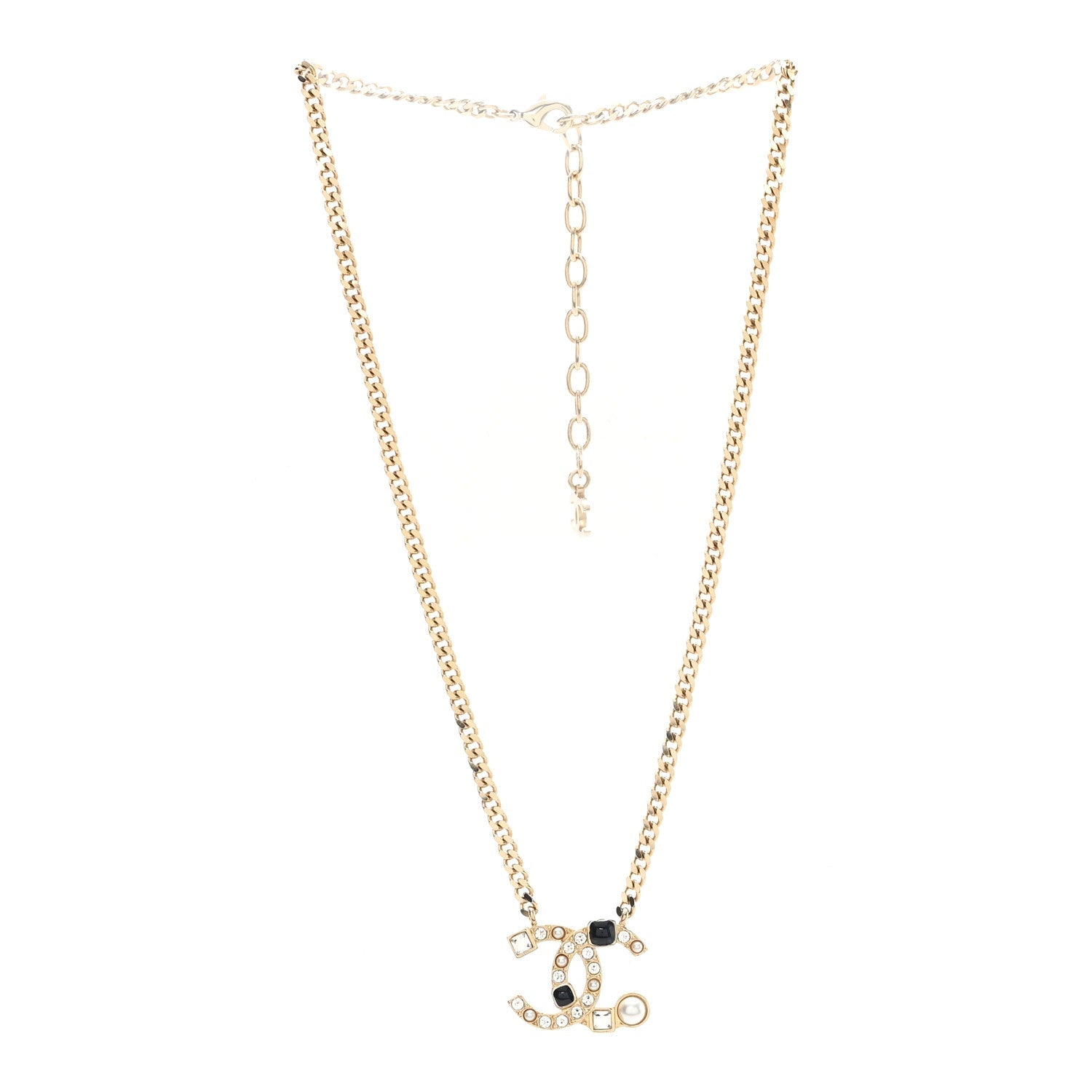 Crystal Pearl Resin CC Chain Necklace Gold Pearly White Black
