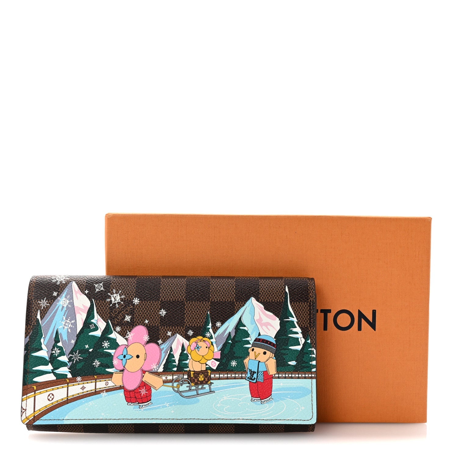 Damier Ebene 2023 Christmas Animation Ice Skating Sarah Wallet Pink