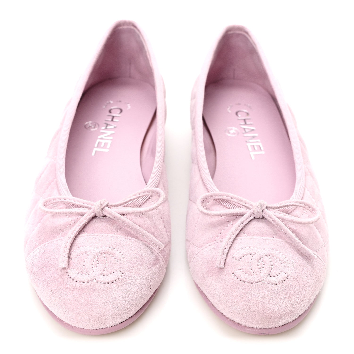Suede Quilted Cap Toe CC Ballerina Flats 36 Light Pink