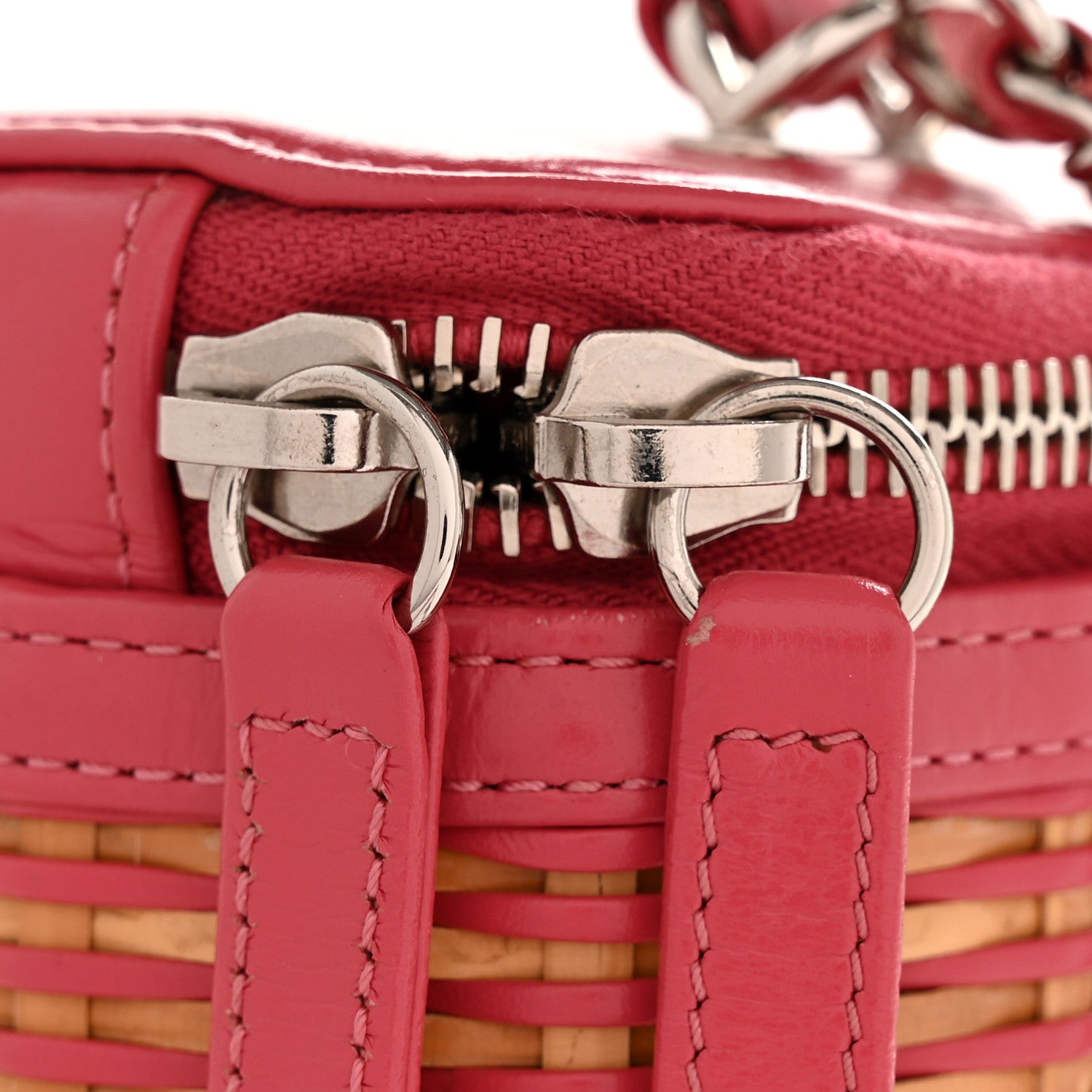 Calfskin Raffia Small Take Away Vanity Case Bag Pink Beige