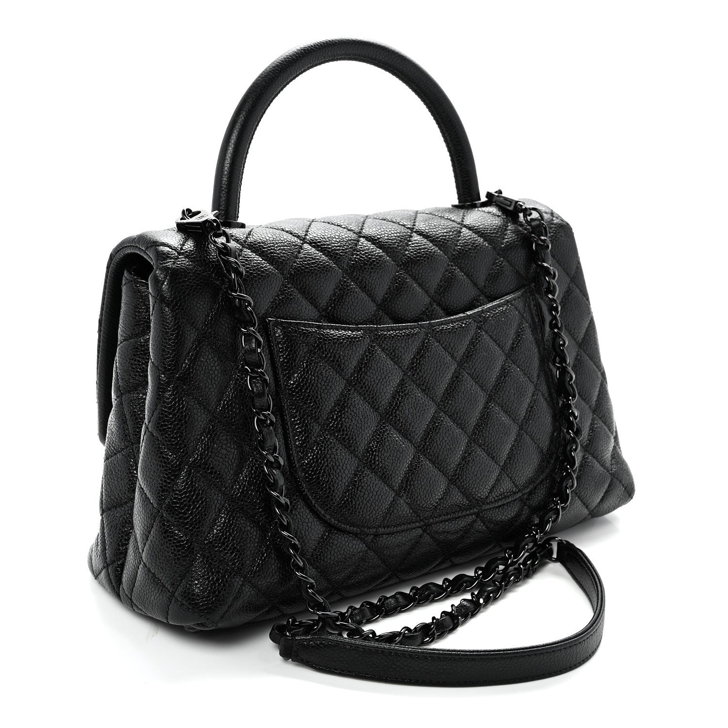 Caviar Quilted Small Coco Handle Flap So Black