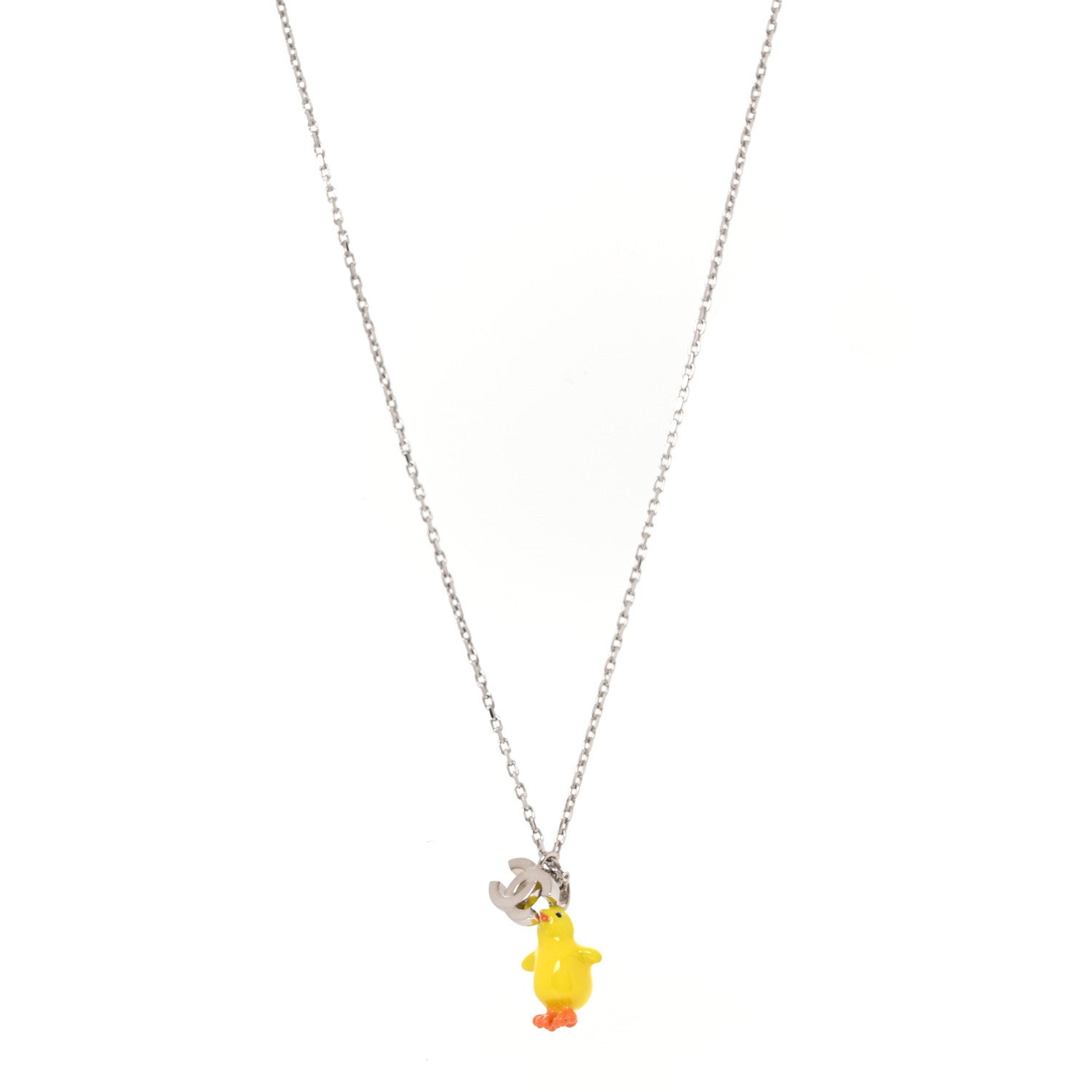 Metal Resin Strass Crystal CC Baby Chick Pendant Necklace Silver Yellow Orange