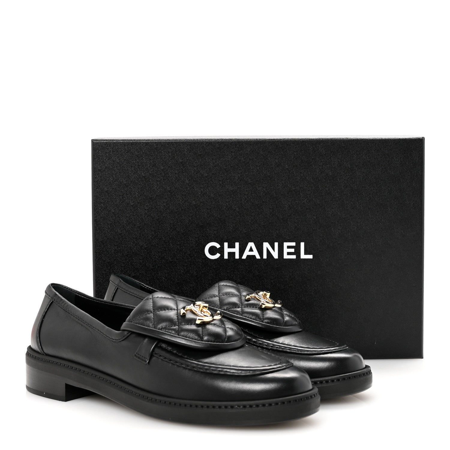 Crumpled Lambskin Quilted CC Turnlock Loafers 38.5 Black