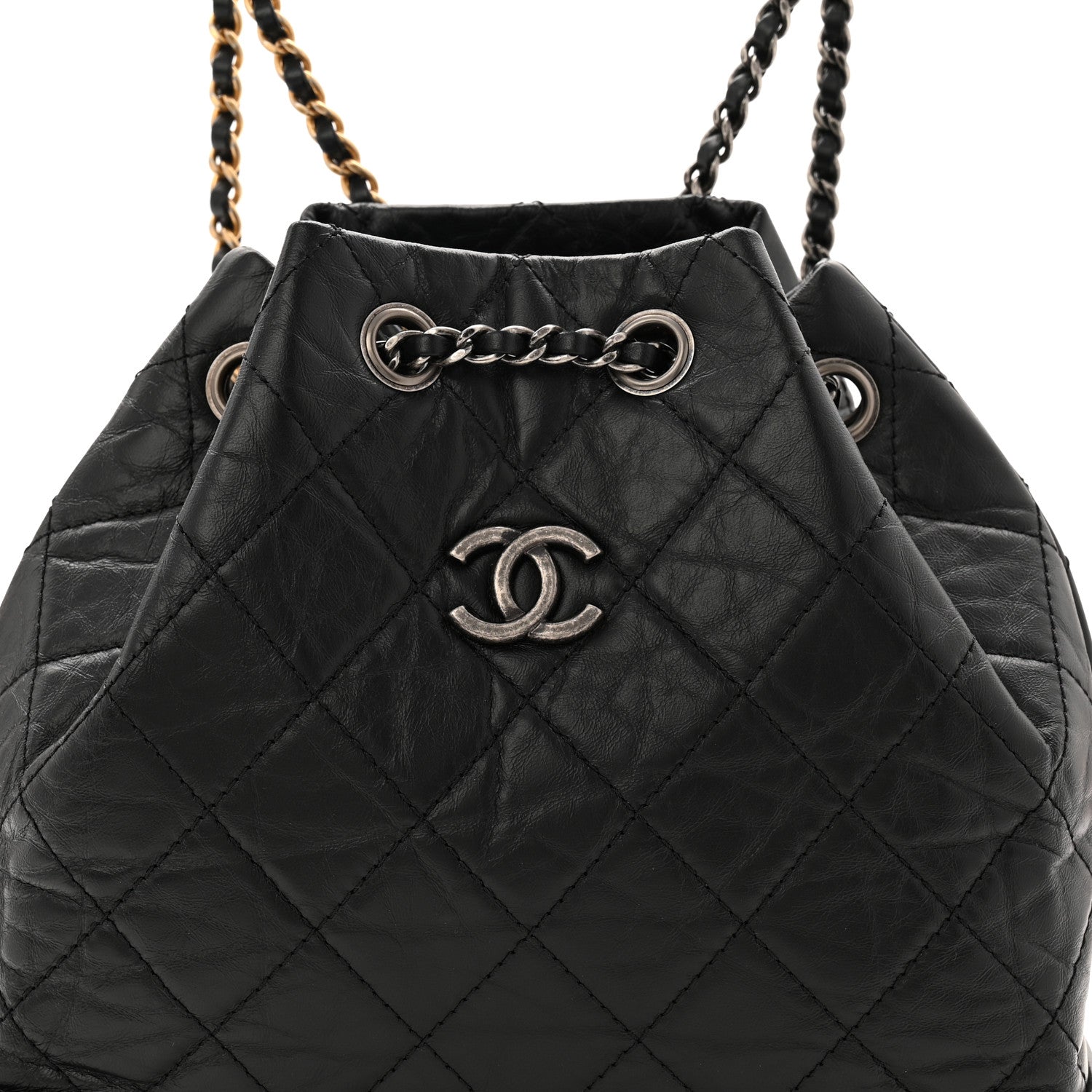 Aged Calfskin Quilted Small Gabrielle Backpack Black