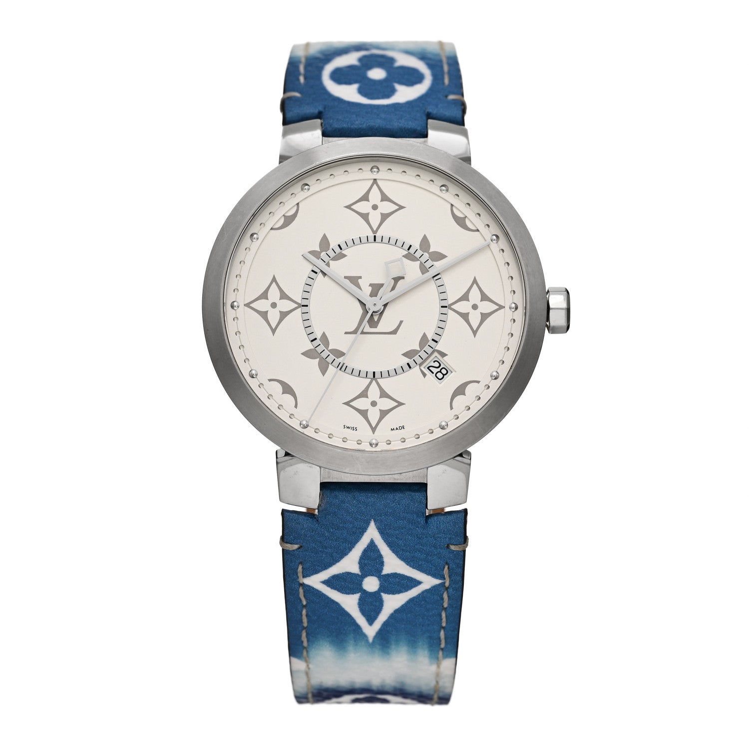 Stainless Steel Monogram 39mm Tambour Slim Quartz Watch Ombre Blue