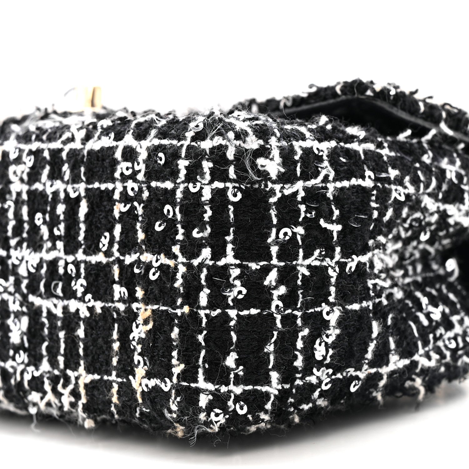 Tweed Quilted Mini Top Handle Rectangular Flap Black White