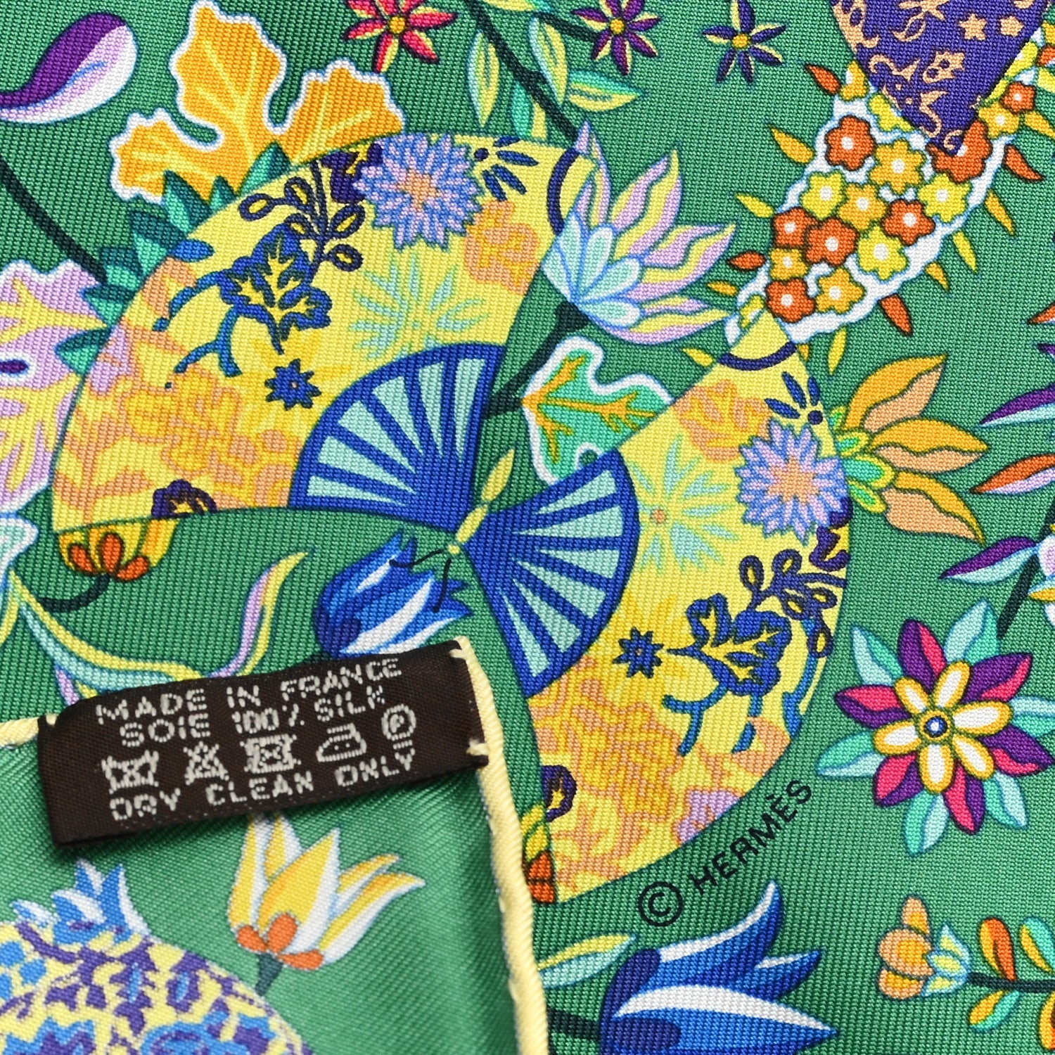 Silk Fleurs et Papillons de Tissus Pocket Square 45 Vert Violet Jaune