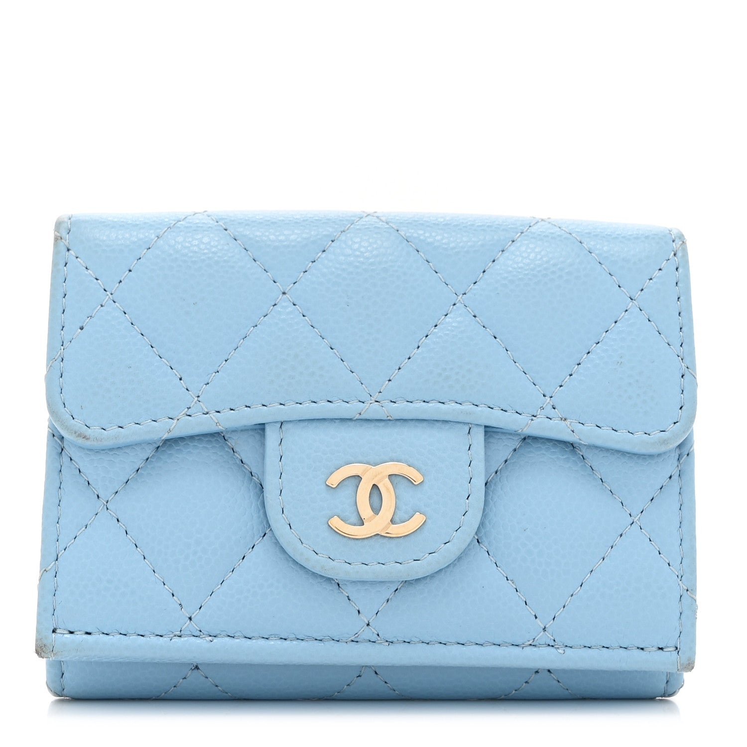 Caviar Quilted Double Flap Wallet Light Blue