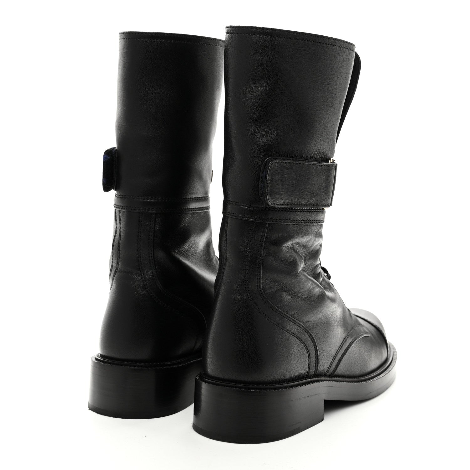 Shiny Calfskin Lace Up Combat Boots 37 Black