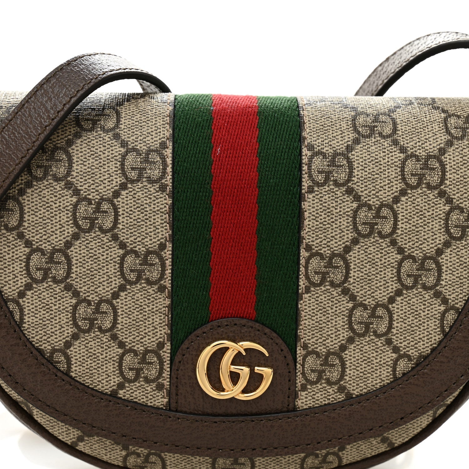 GG Supreme Monogram Textured Dollar Calfskin Web Mini Ophidia Flap Shoulder Bag Beige Ebony New Acero