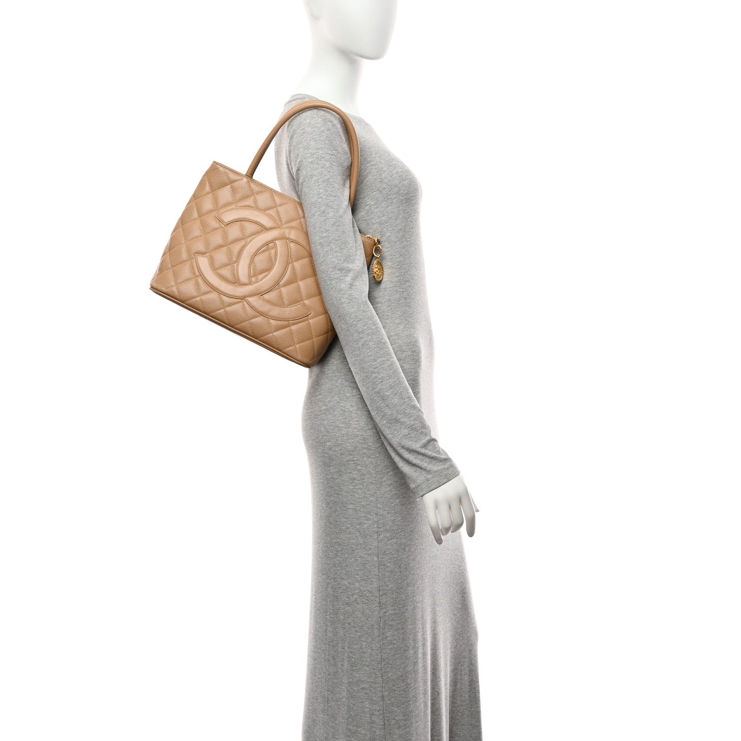 Caviar Quilted Medallion Tote Beige