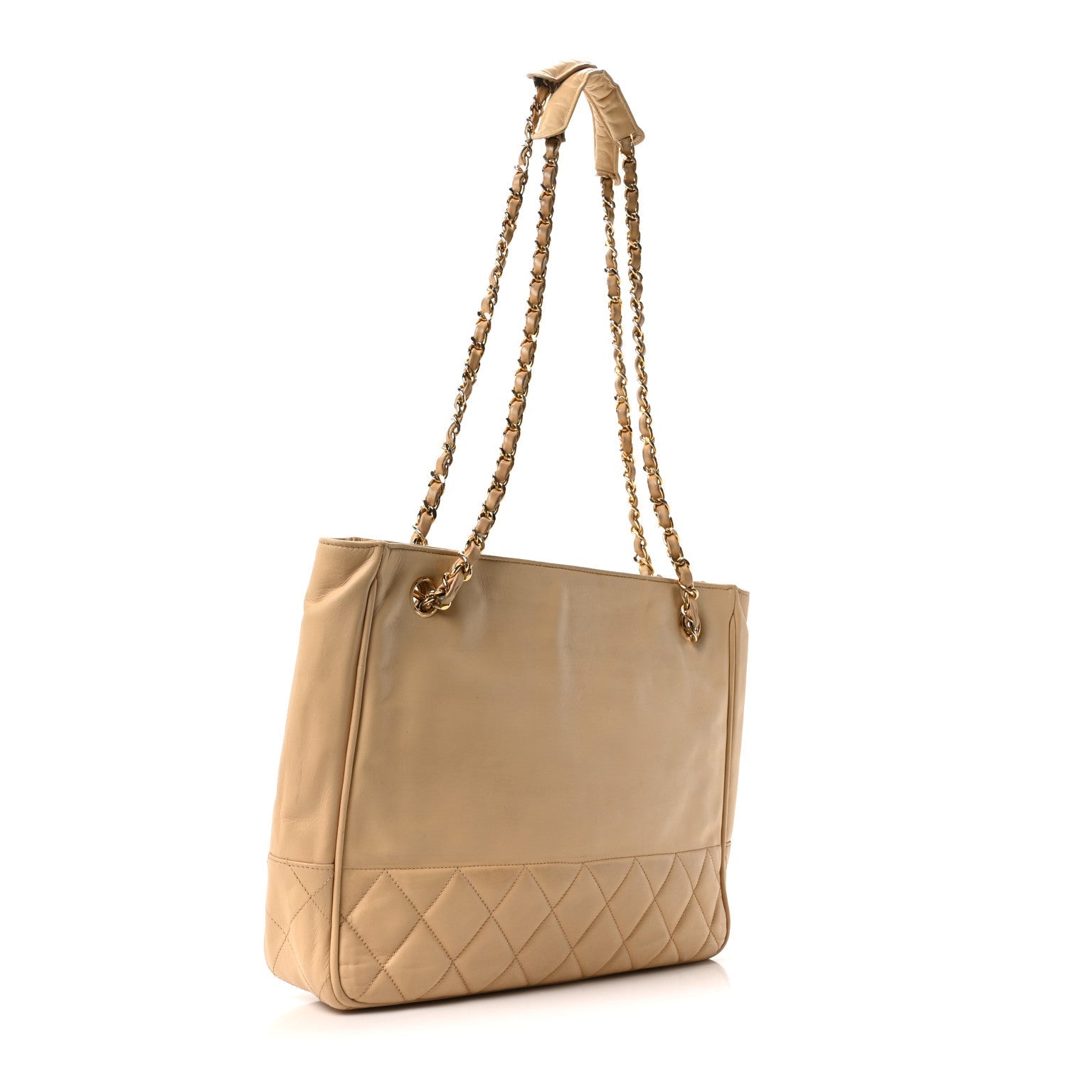 Lambskin Quilted Shopping Tote Beige