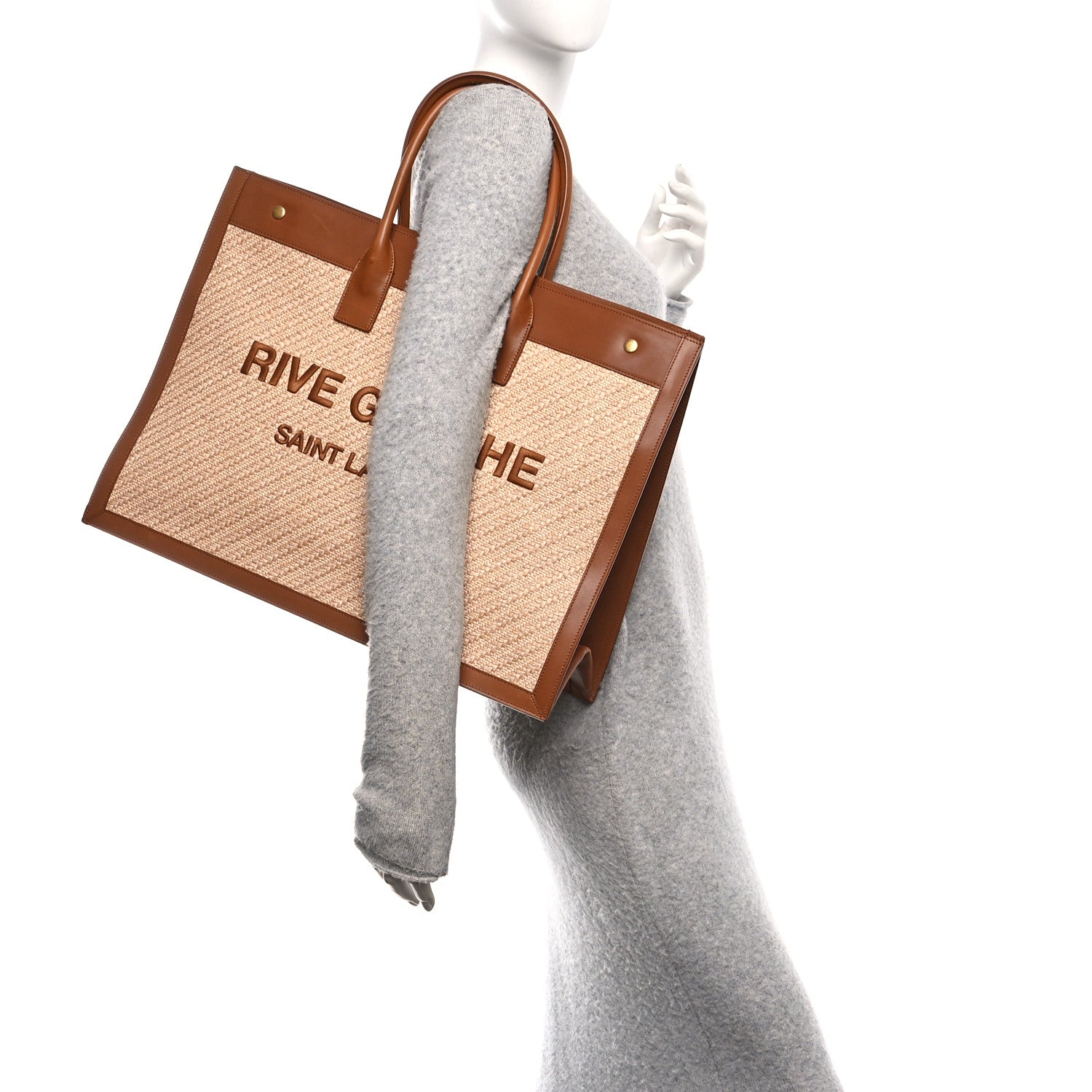 Raffia Linen Calfskin Rive Gauche Tote Naturale Brown