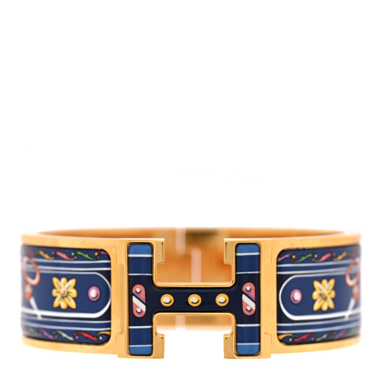 Enamel Printed Wide Les Voitures Nouvelles Clic Clac H Bracelet GM Indigo Multicolor