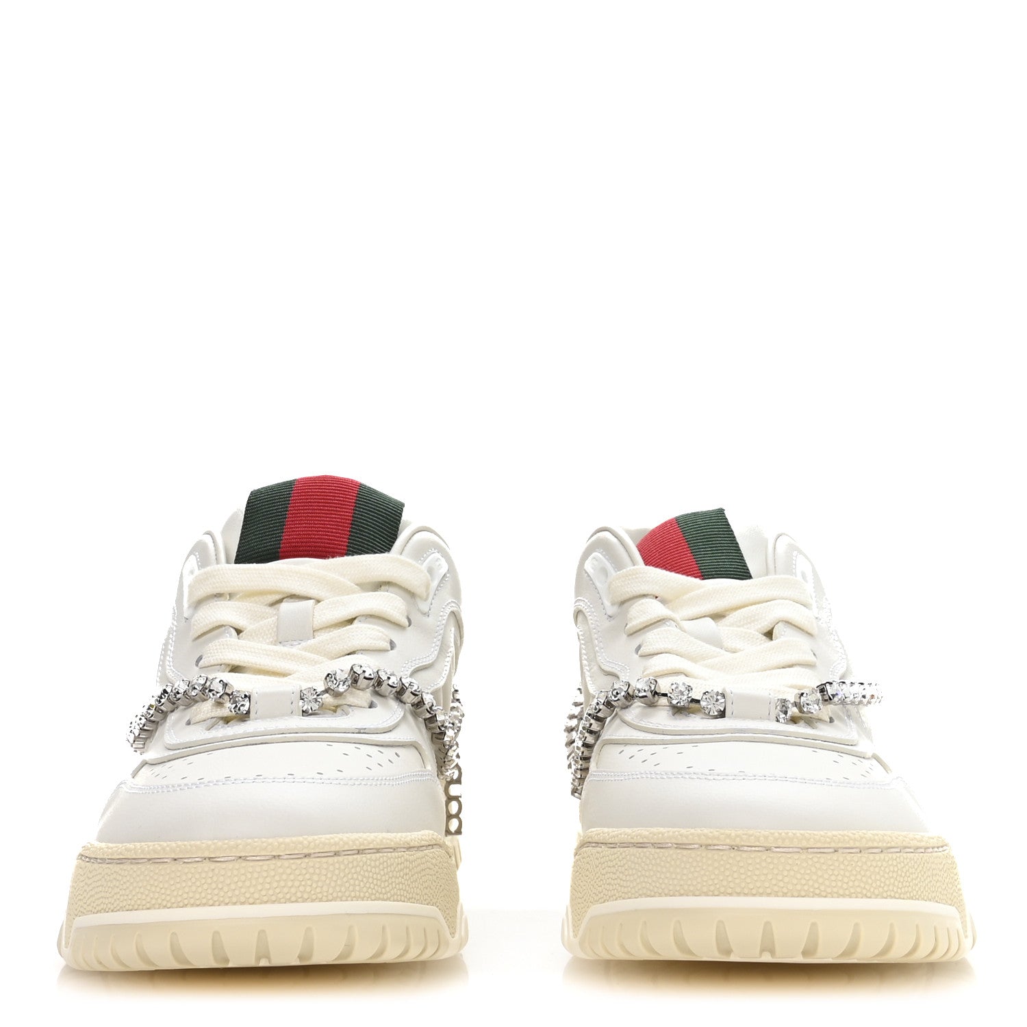 Calfskin Womens Re-Web Removable Crystal Sneakers 38.5 White