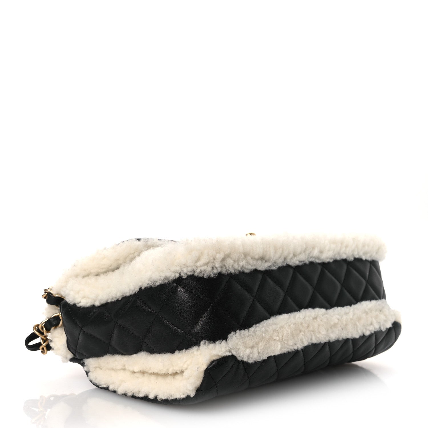 Lambskin Shearling Large CC Flap Bag Black White
