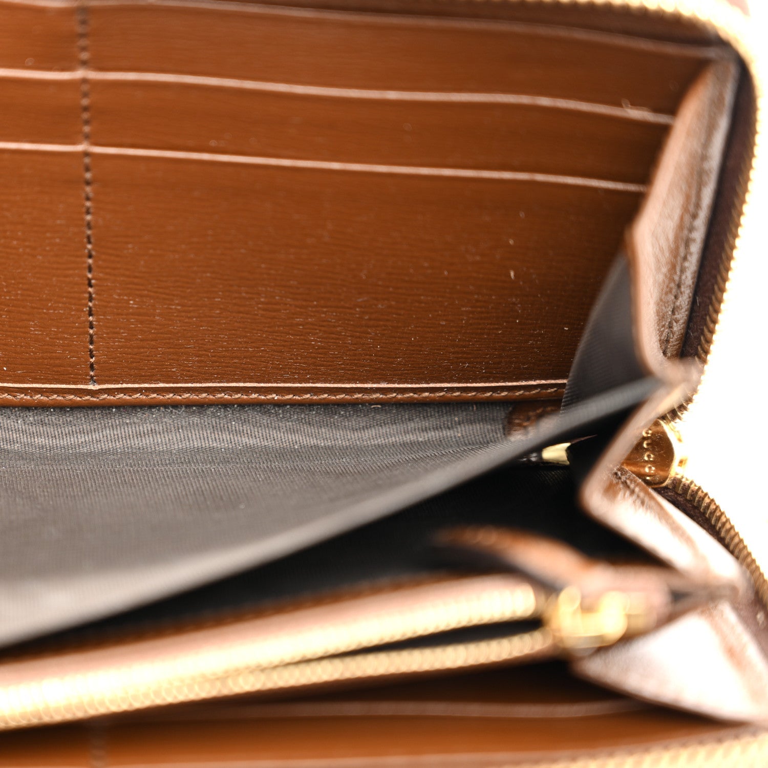 GG Supreme Monogram Azalea Calfskin Horsebit 1955 Zip Around Wallet Beige Ebony Brown Sugar