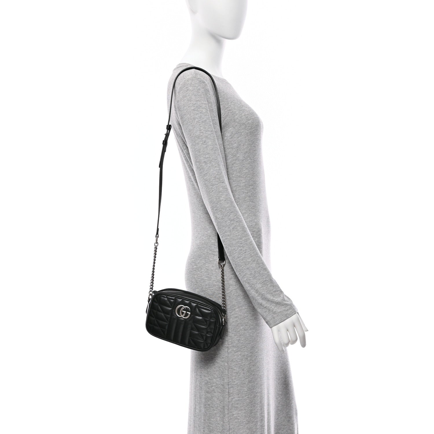 Calfskin Matelasse Aria Mini GG Marmont Chain Shoulder Bag Black