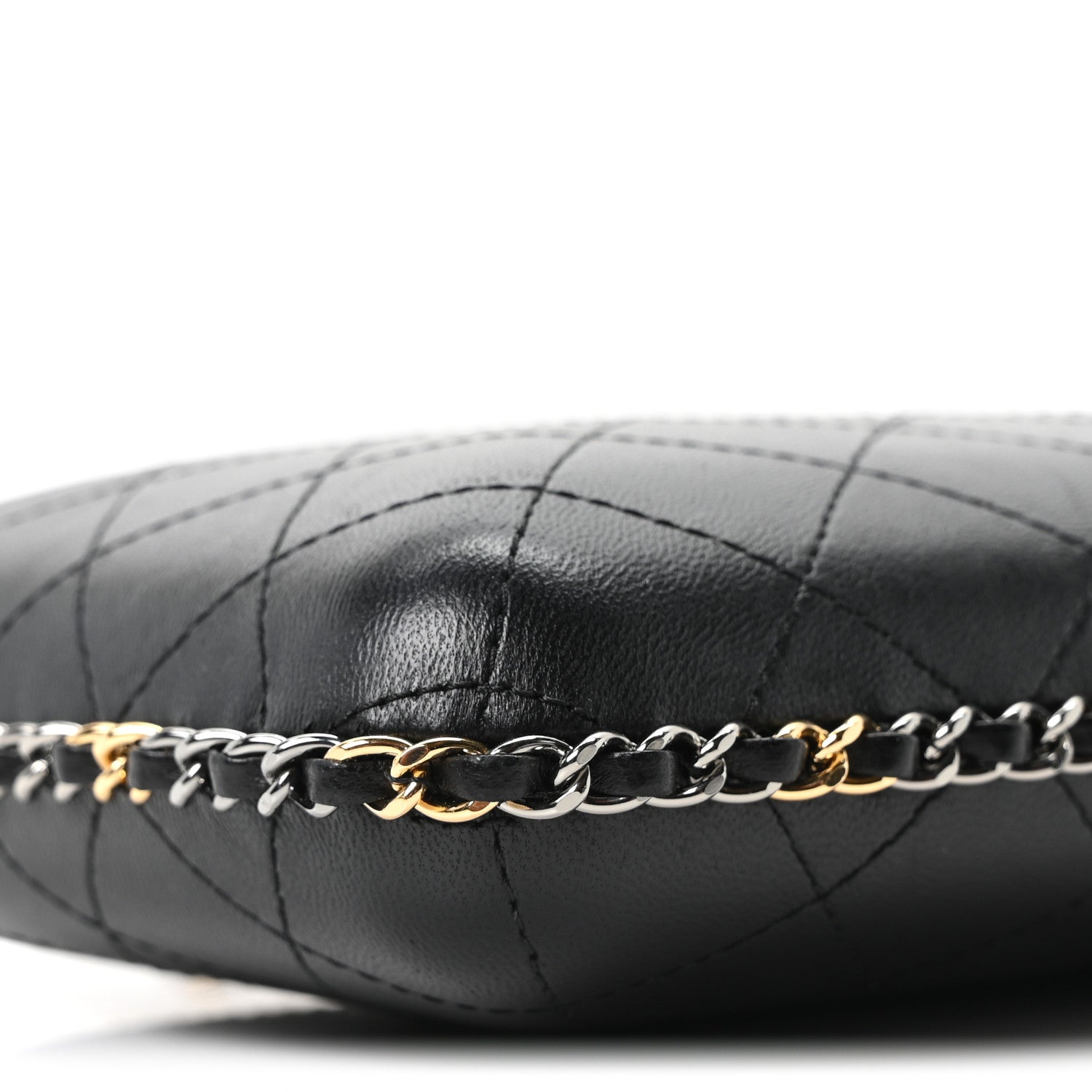 Lambskin Quilted Chain Around Phone Holder Black