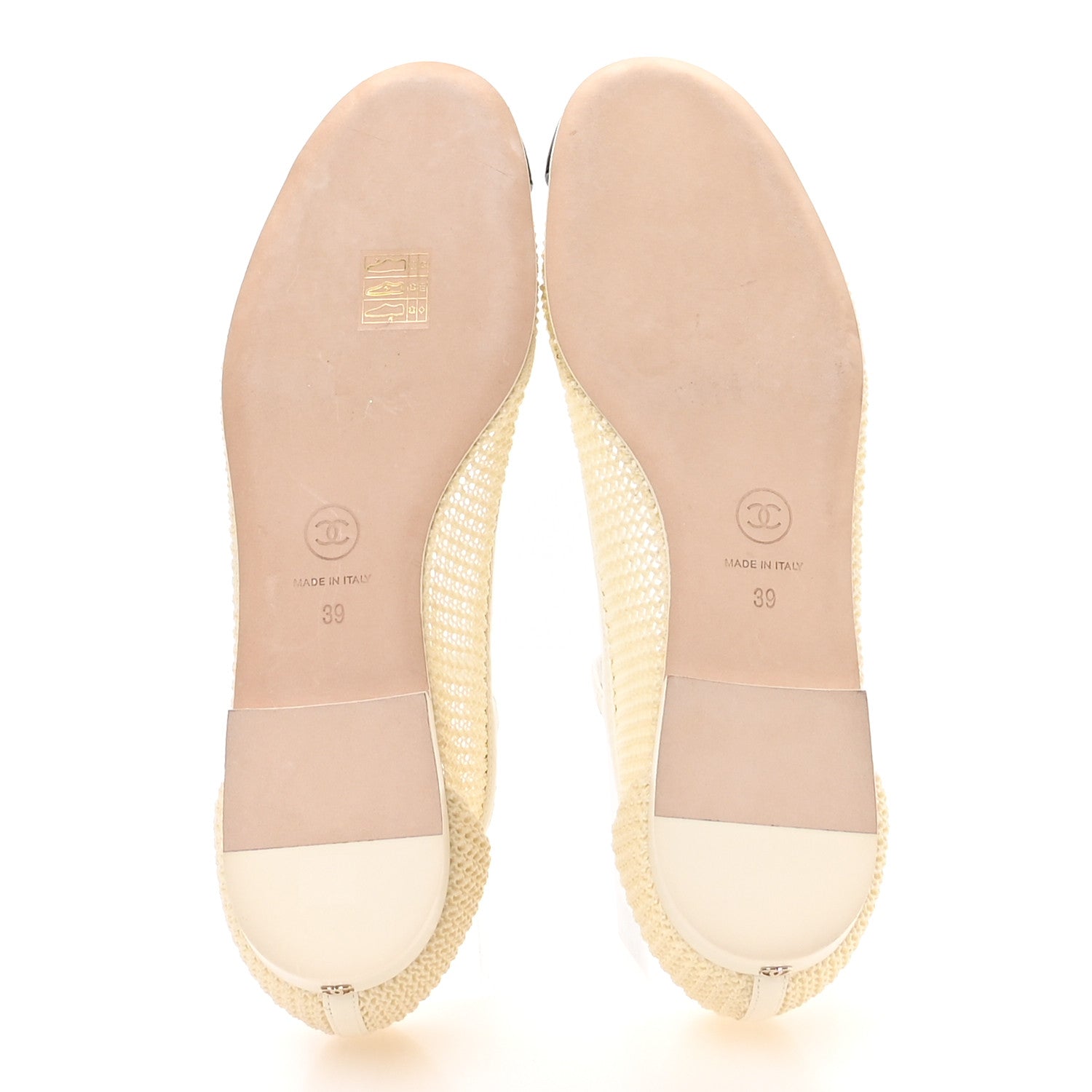 Crochet Lambskin Cap Toe Mary Jane Flats 39 Natural Beige Black