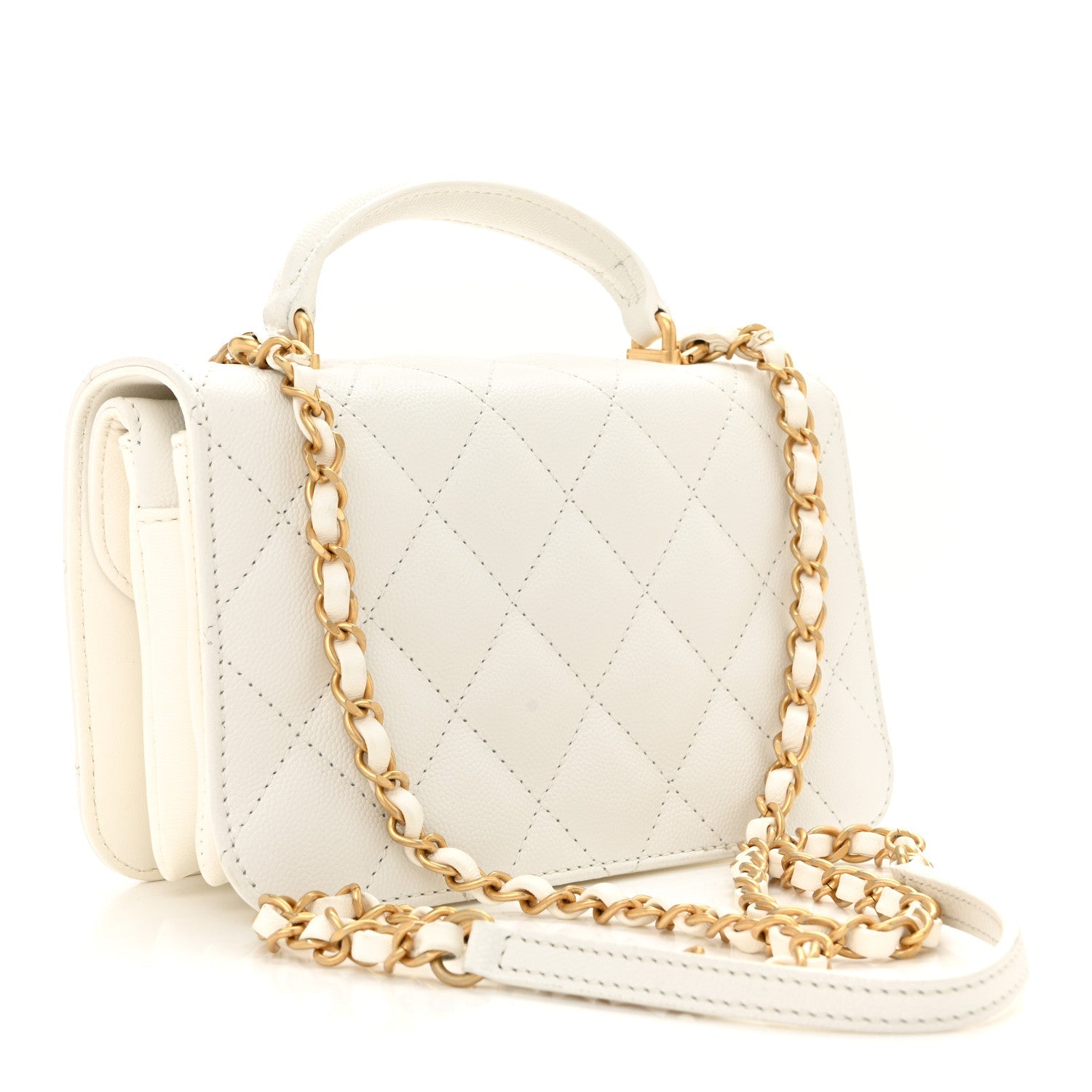 Caviar Quilted Mini Top Handle Flap White