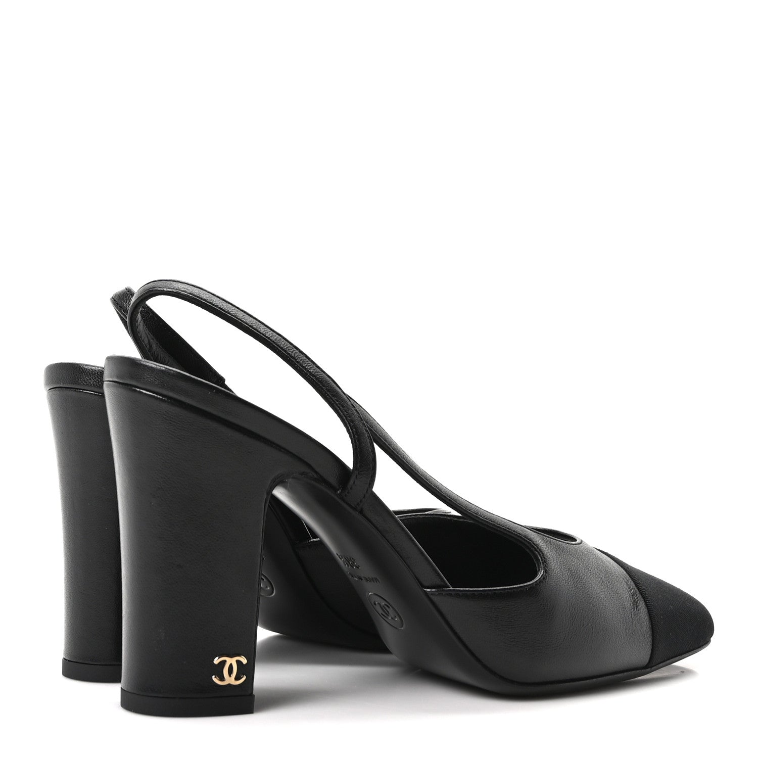 Lambskin Grosgrain Cap Toe CC Slingback Pumps 38.5 Black