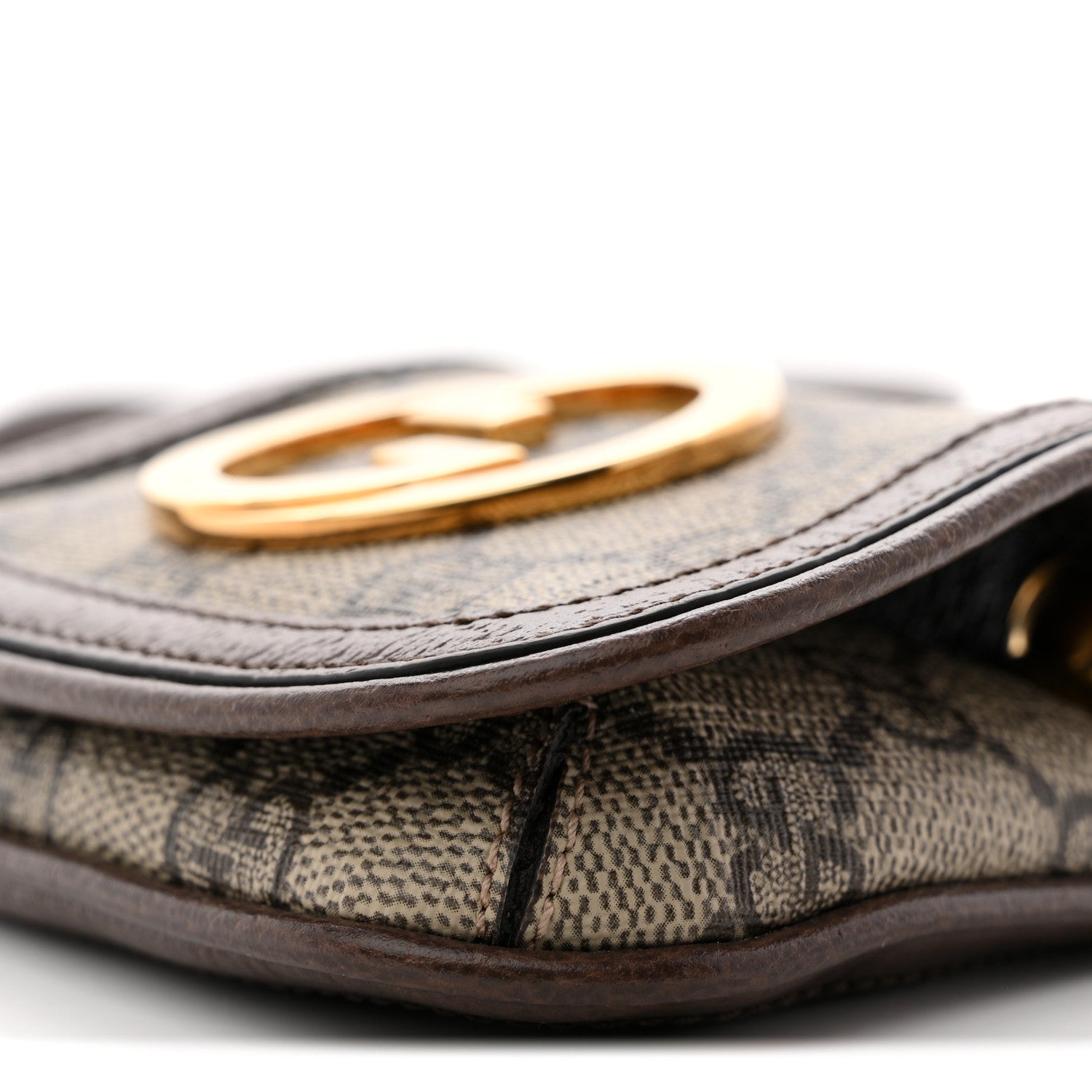 GG Supreme Monogram Textured Dollar Calfskin Blondie Card Case Wallet with Strap Beige Ebony New Acero