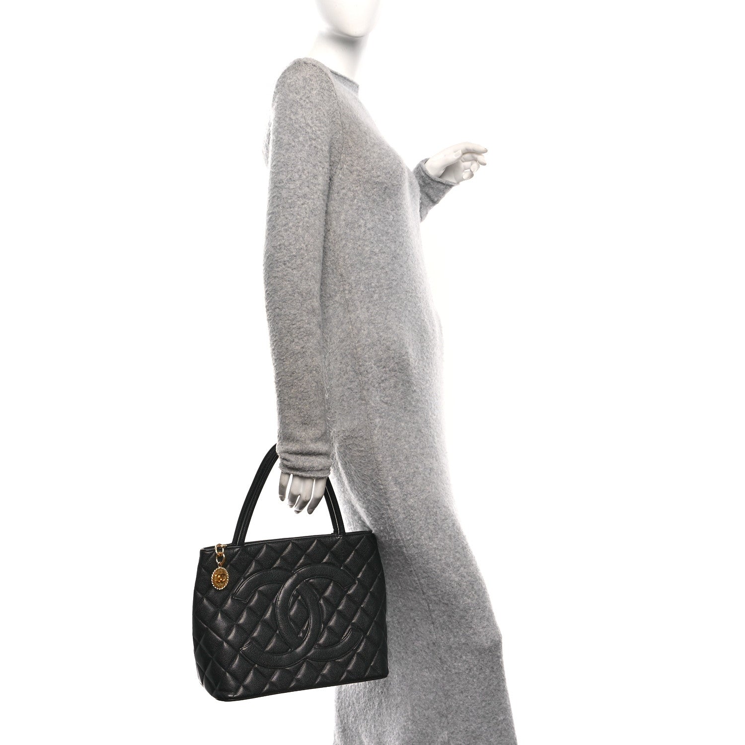 Caviar Quilted Medallion Tote Black