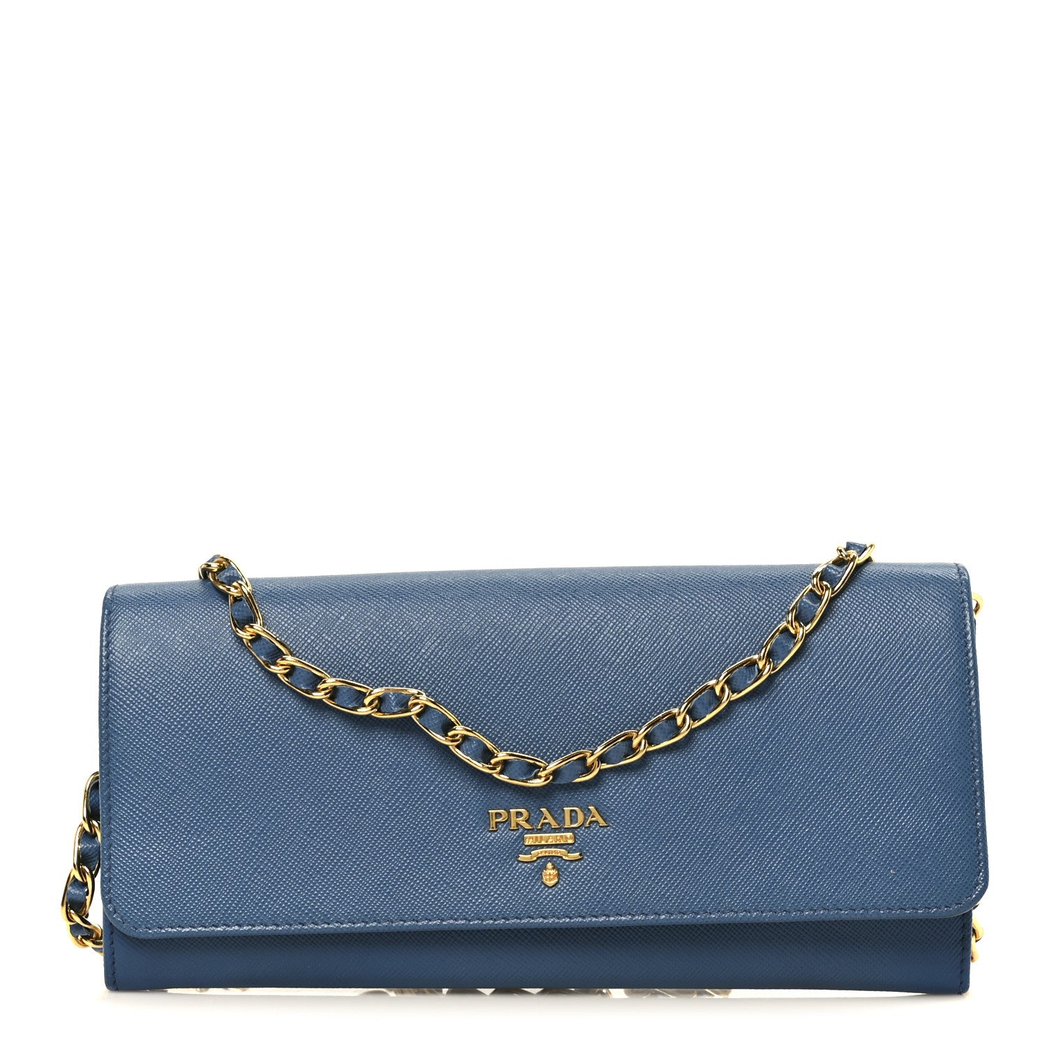 Saffiano Metal Oro Chain Wallet Cobalto