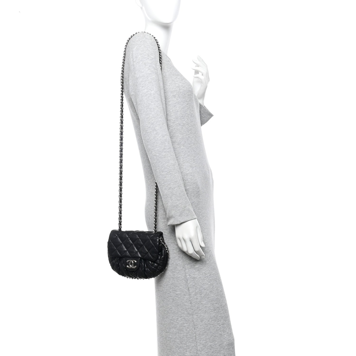 Washed Lambskin Quilted Mini Chain Around Flap Black