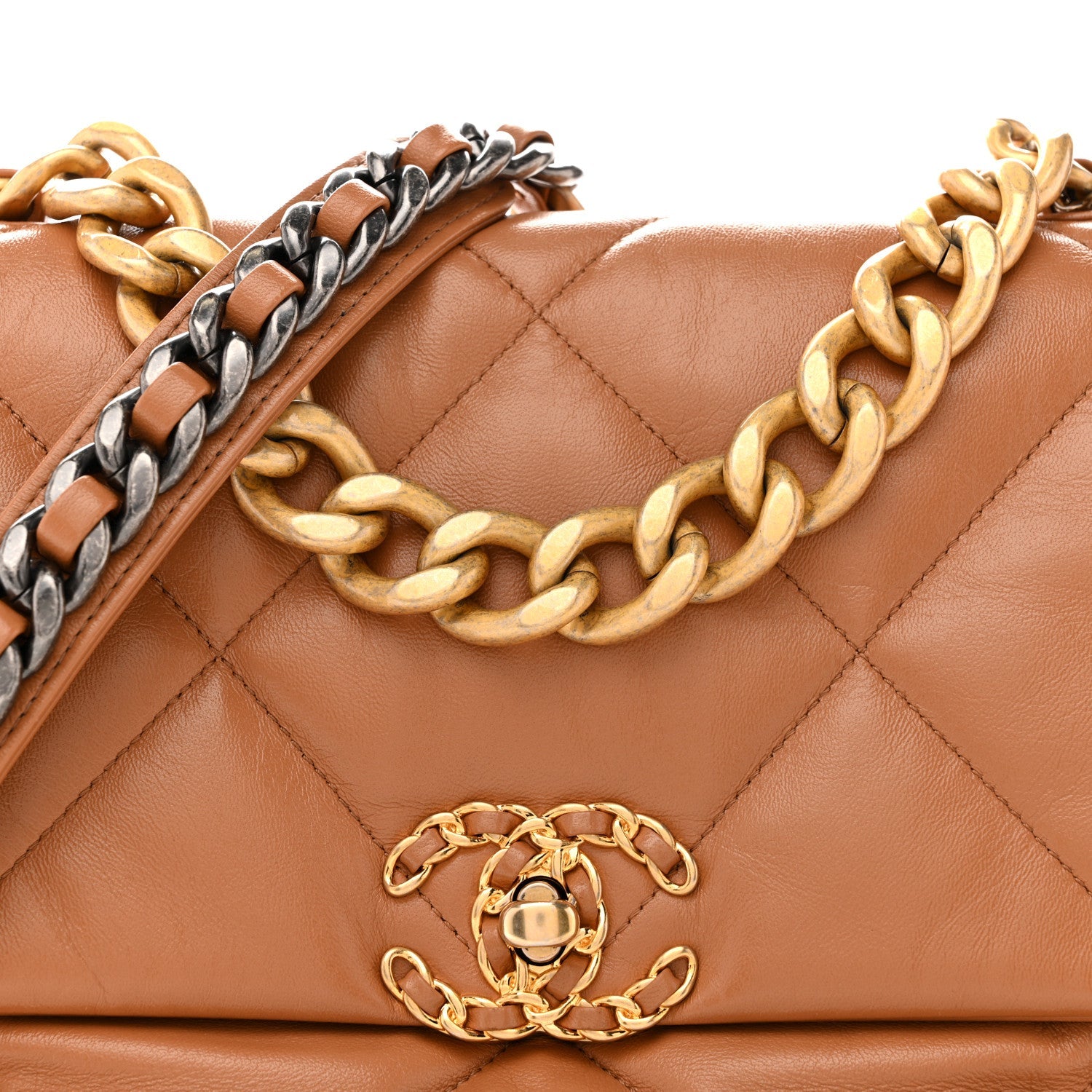 Lambskin Quilted Large Chanel 19 Flap Brown