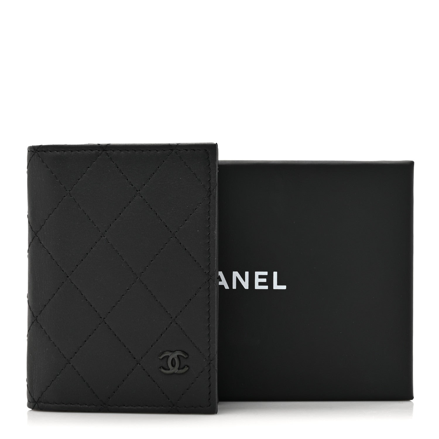 Grained Calfskin Quilted Card Holder Wallet So Black