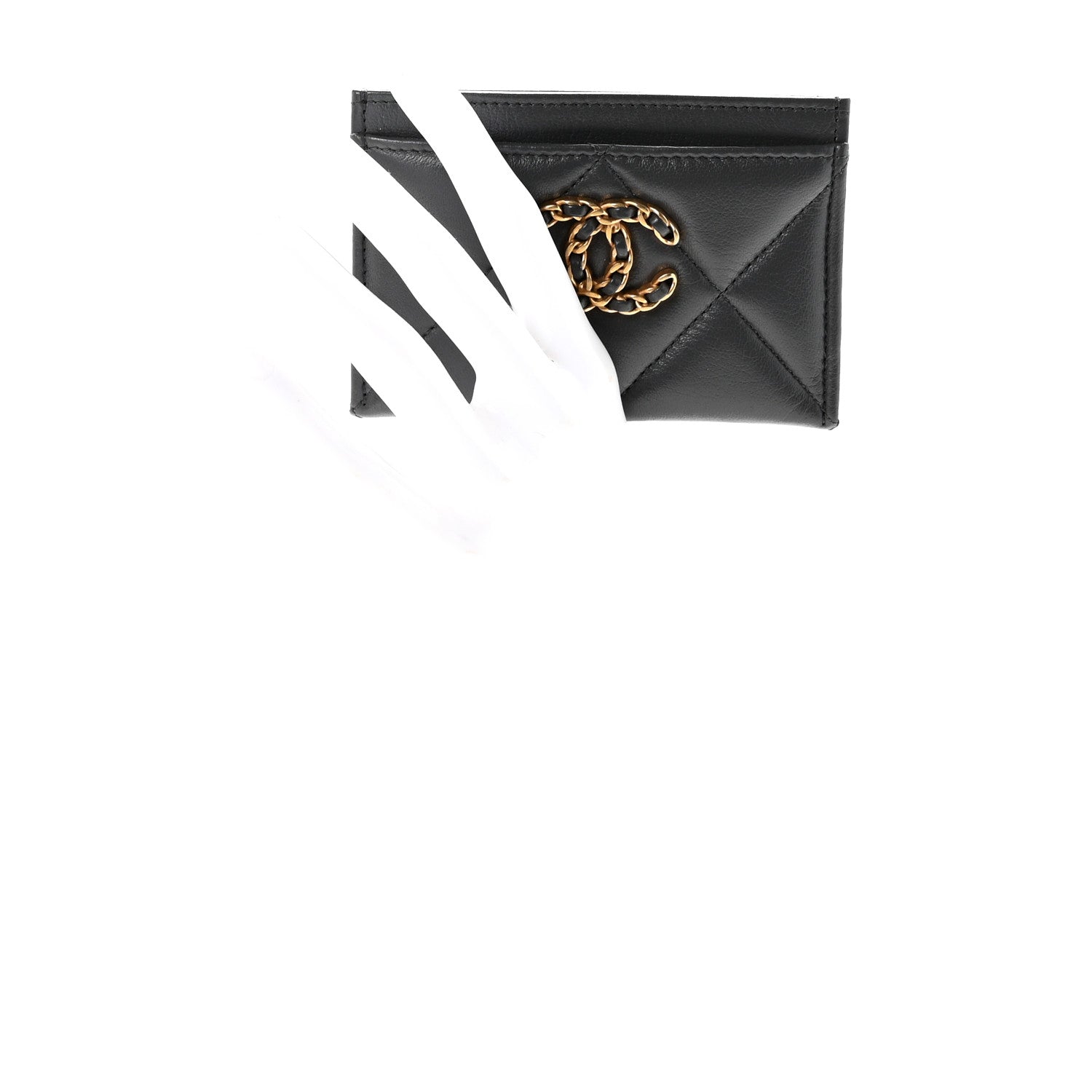 Shiny Goatskin Quilted Chanel 19 Card Holder Dark Grey
