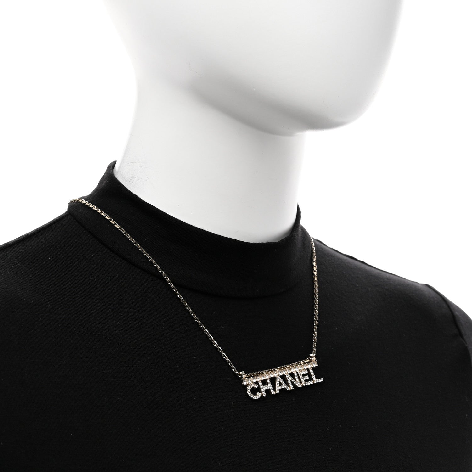 Metal Crystal Logo Necklace Gold