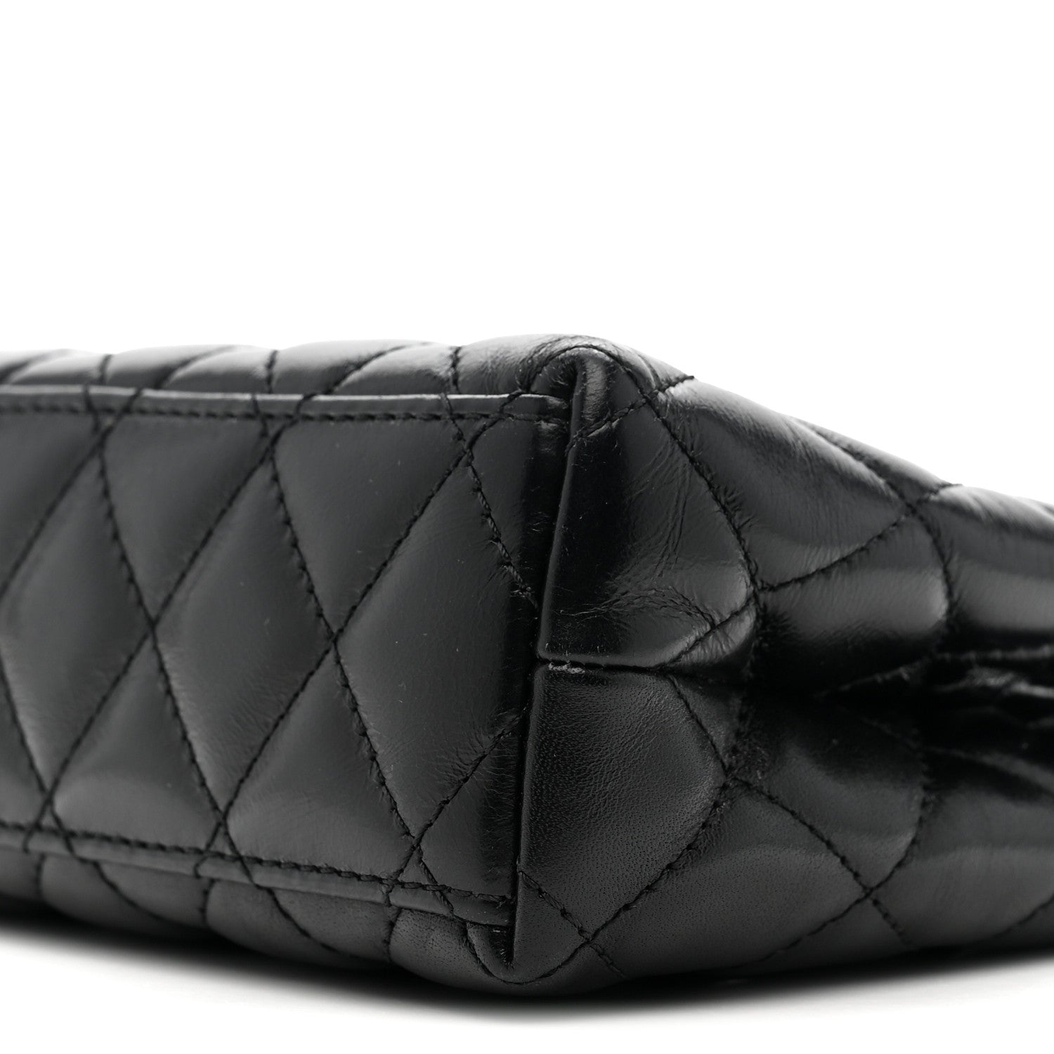 Shiny Aged Calfskin Quilted Nano Kelly Shopper Black