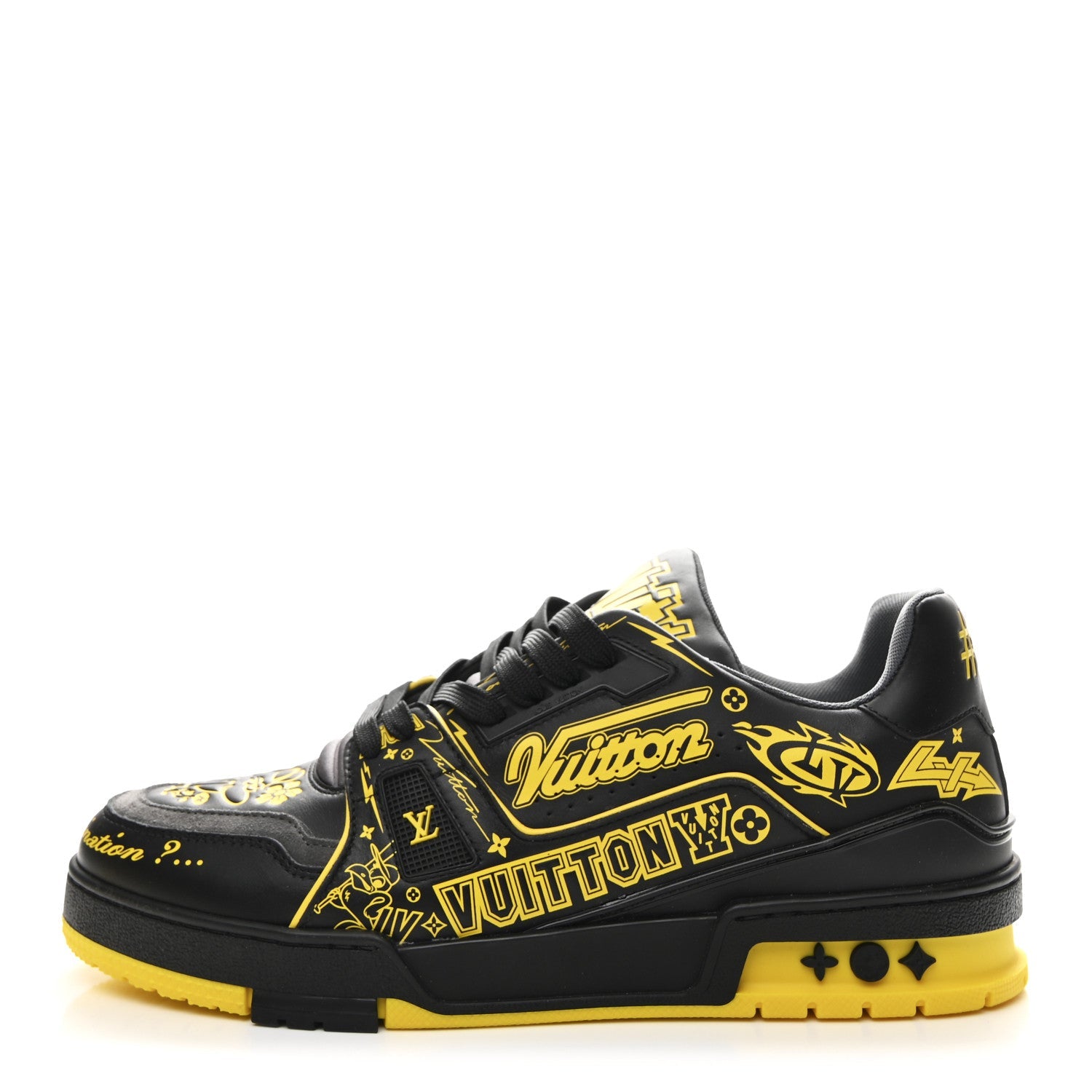 Calfskin Graffiti Mens LV Trainer Sneakers 8 Black Yellow
