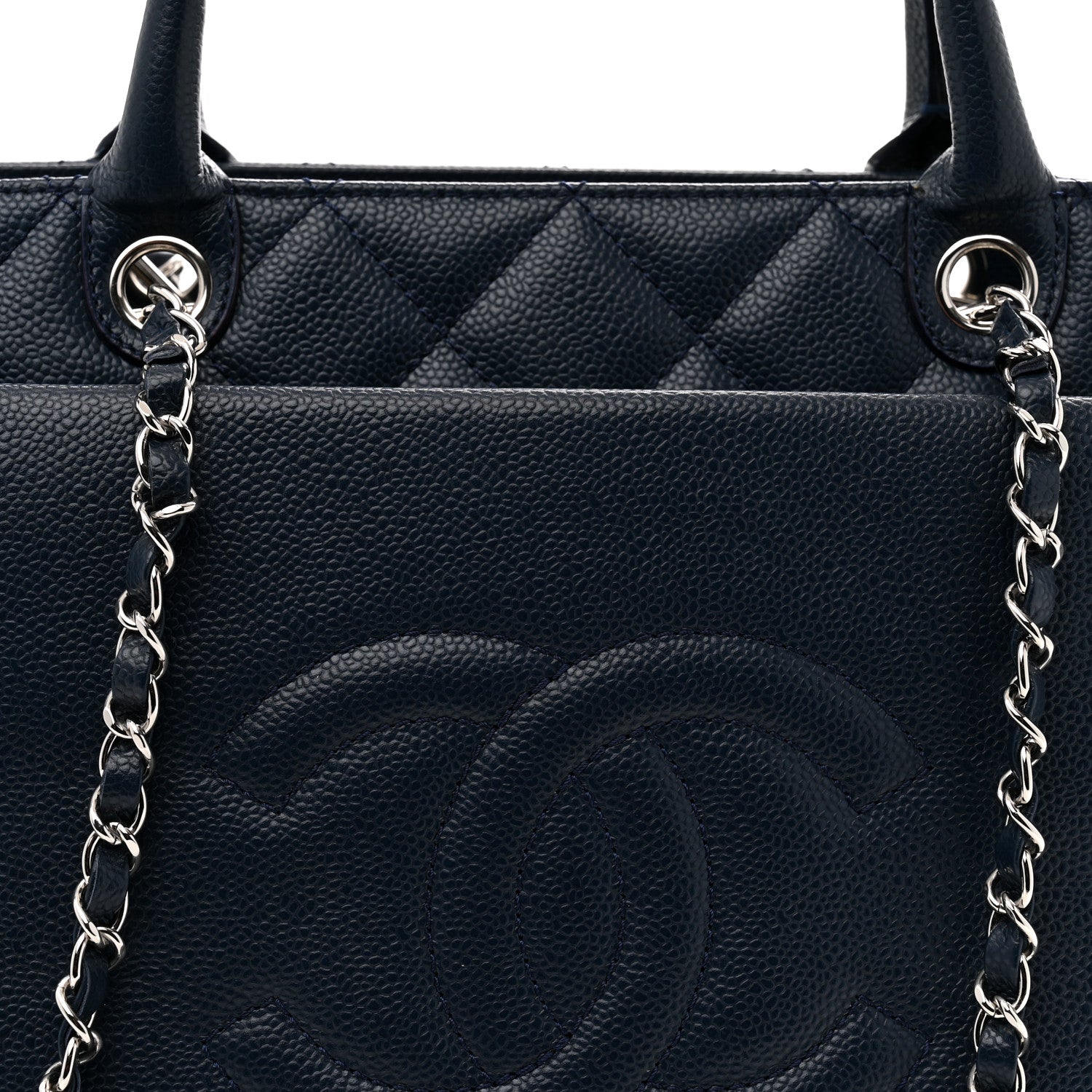 Soft Caviar CC Medium Top Handle Tote Navy Blue
