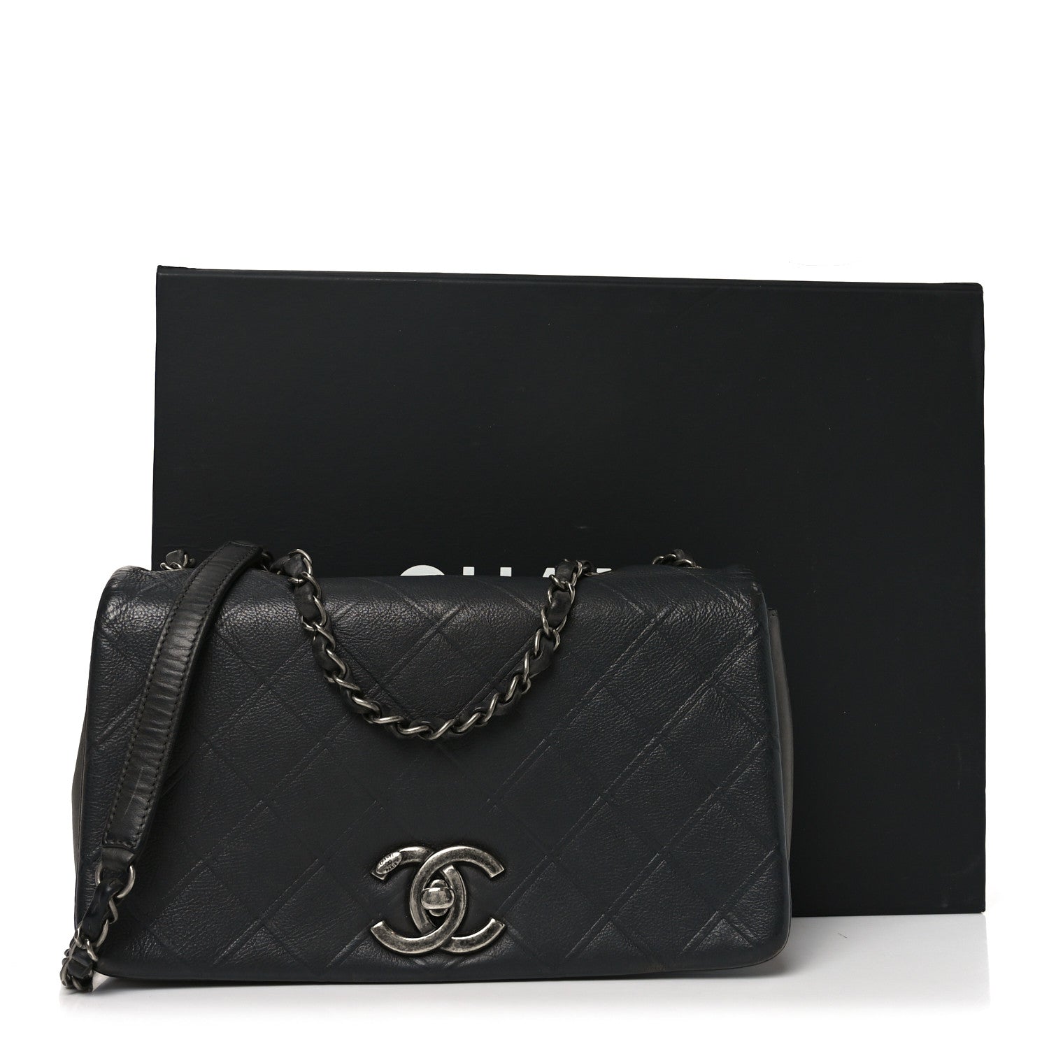Calfskin Diamond Embossed Medium New Chic Flap Dark Grey