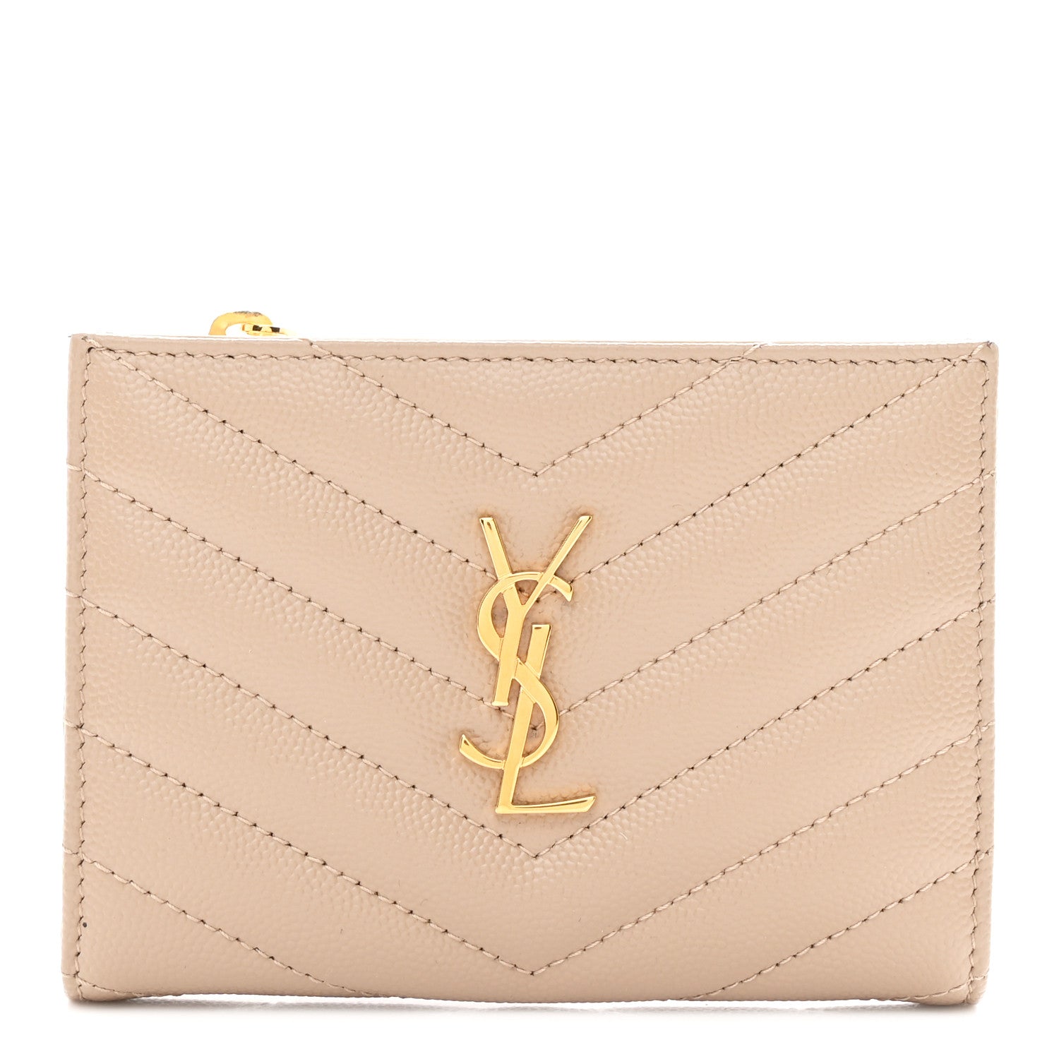Grain De Poudre Matelasse Chevron Monogram Zipped Two-Part Wallet Dark Beige